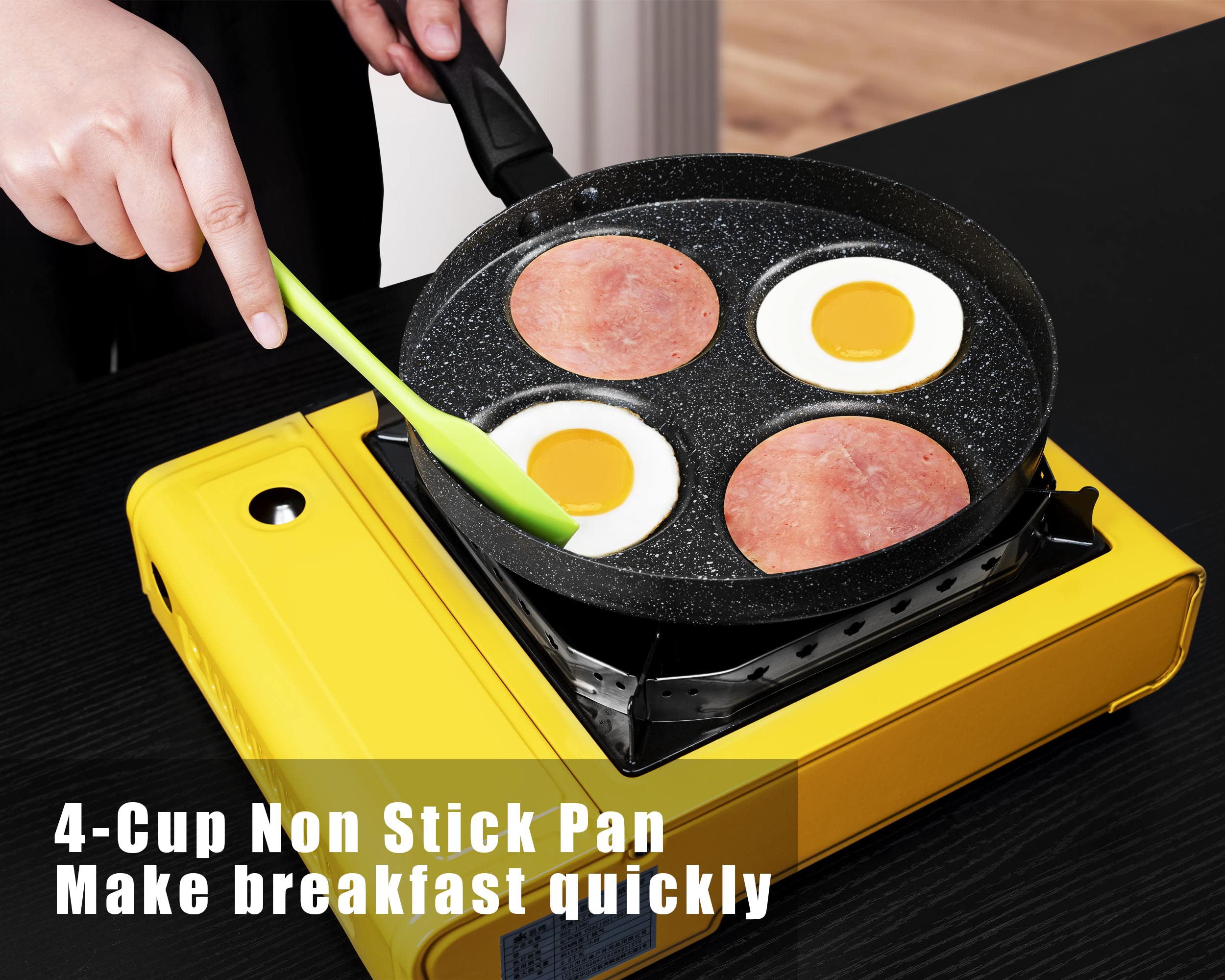 Mylifeunit Aluminum 4-Cup Egg Frying Pan, Non Stick Egg Cooker Pan