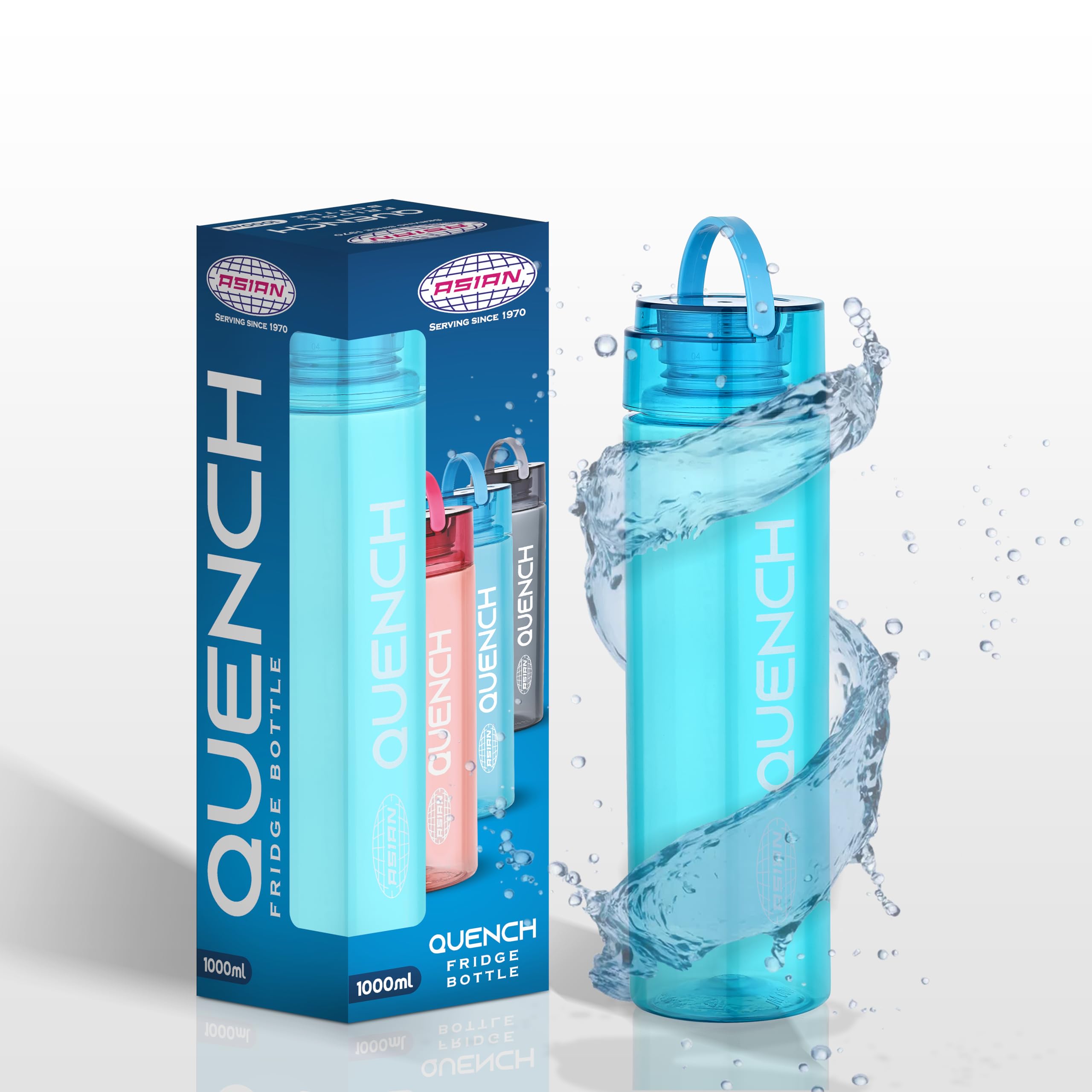 Asian Plastowares  Quench Water Bottle  1 Litre | Lightweight Plastic Bottle For Home, School & Office | BpaFree, LeakProof,