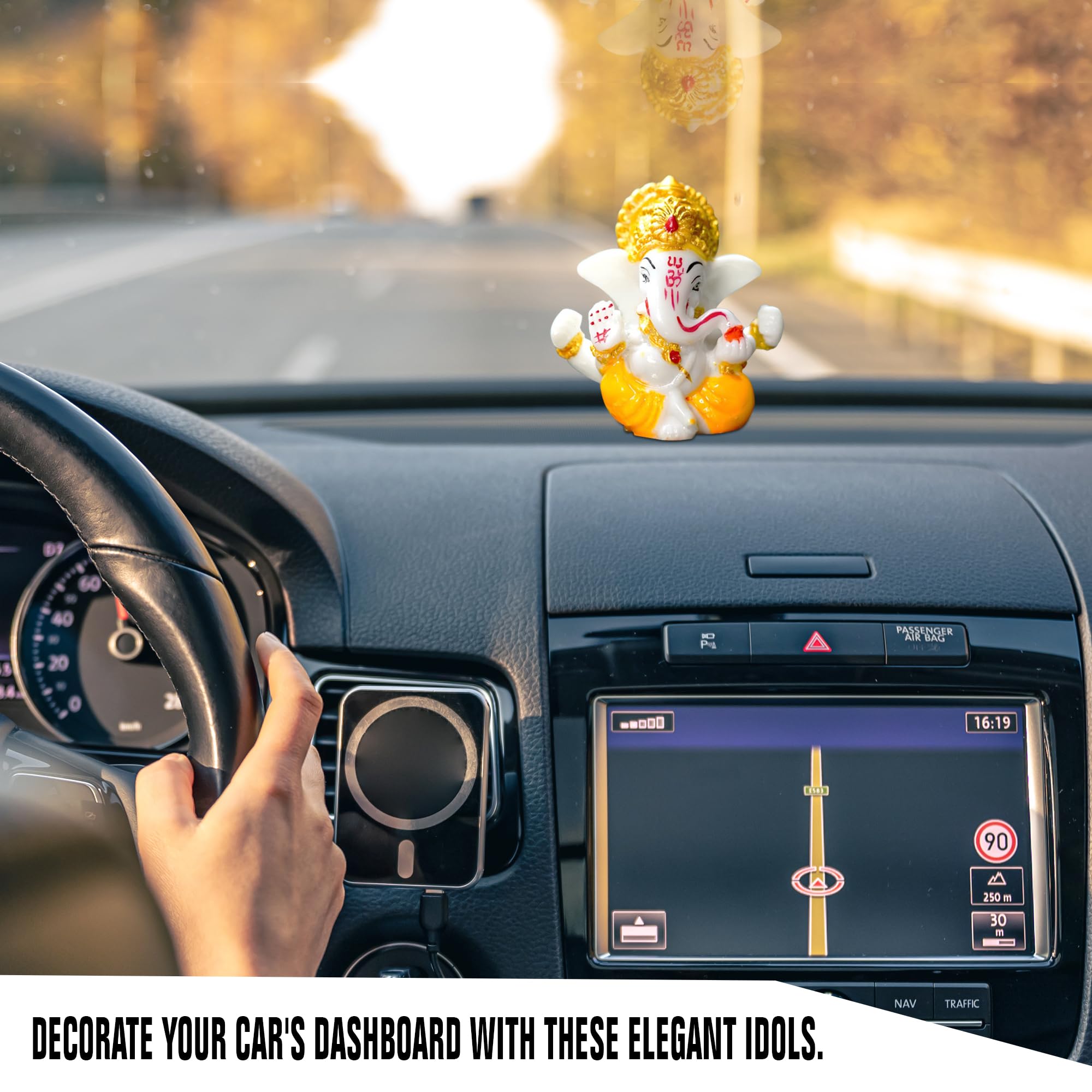 Rousrie Auspicious Ganesh Idol For Car Dashboard And Home, Small Ganpati Ganesha Idol For Car God Dashboard Accessories (Design
