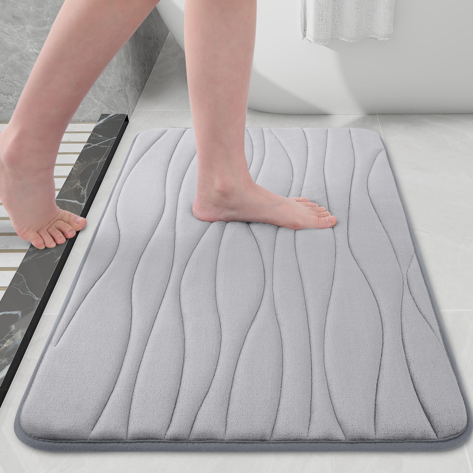 Buganda Memory Foam Bathroom Rug Mat 24X16, Extra Soft And Absorbent Bath Mats, Non-Slip And Machine Washable Bath Rugs For Bath