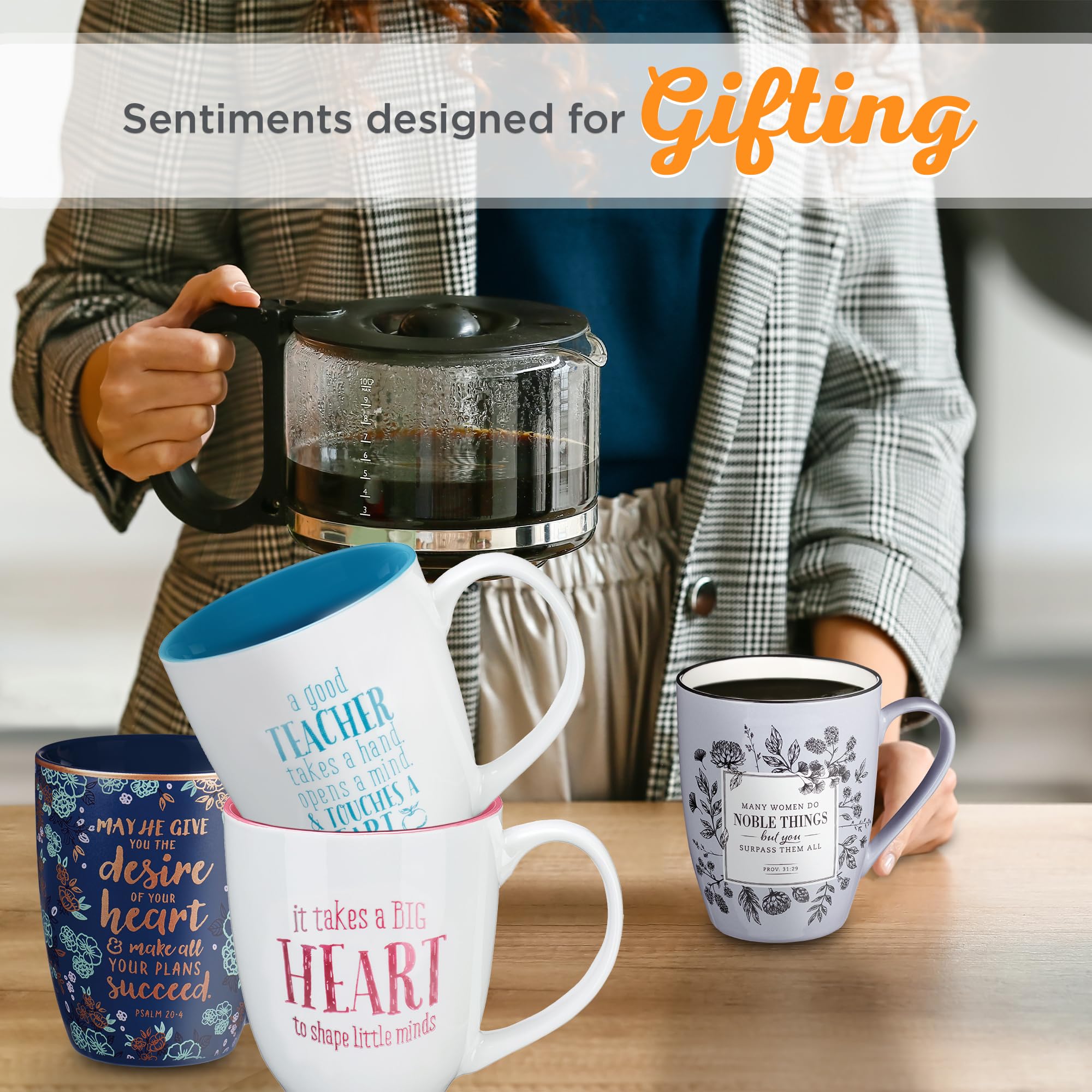 Christian Art Gifts Blue Bible Verse Mug - Floral Faith Mug for Women & Men  Ceramic Coffee Mug w/Gold Trim & Psalm 20:4 Calligraphy - ?The Desires of Your Heart? Mug  12 oz