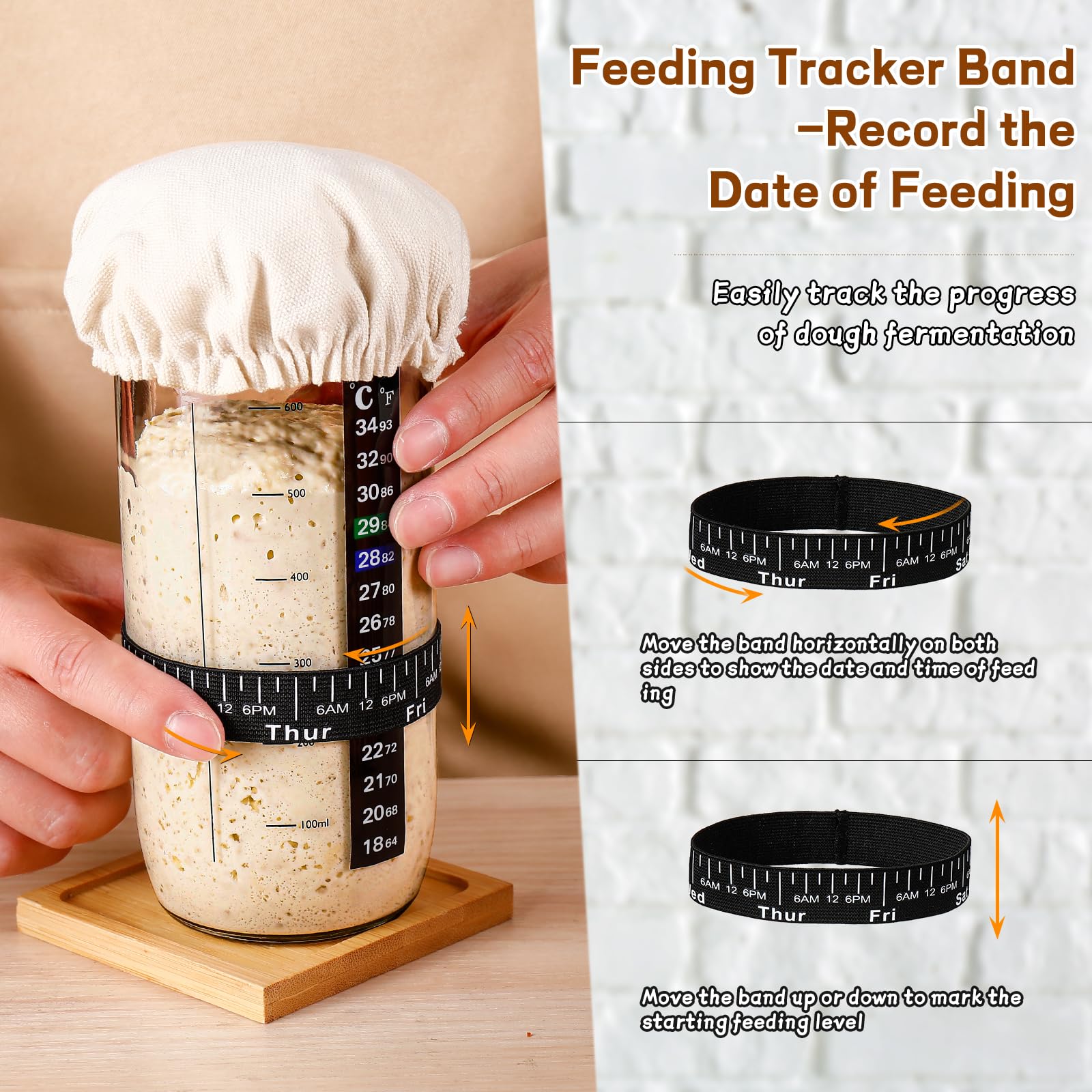 Sourdough Bread Baking Supplies,24 Oz Sourdough Starter Jar Glass, Sourdough Starter Kit With Date Marked Feeding Band, Thermome