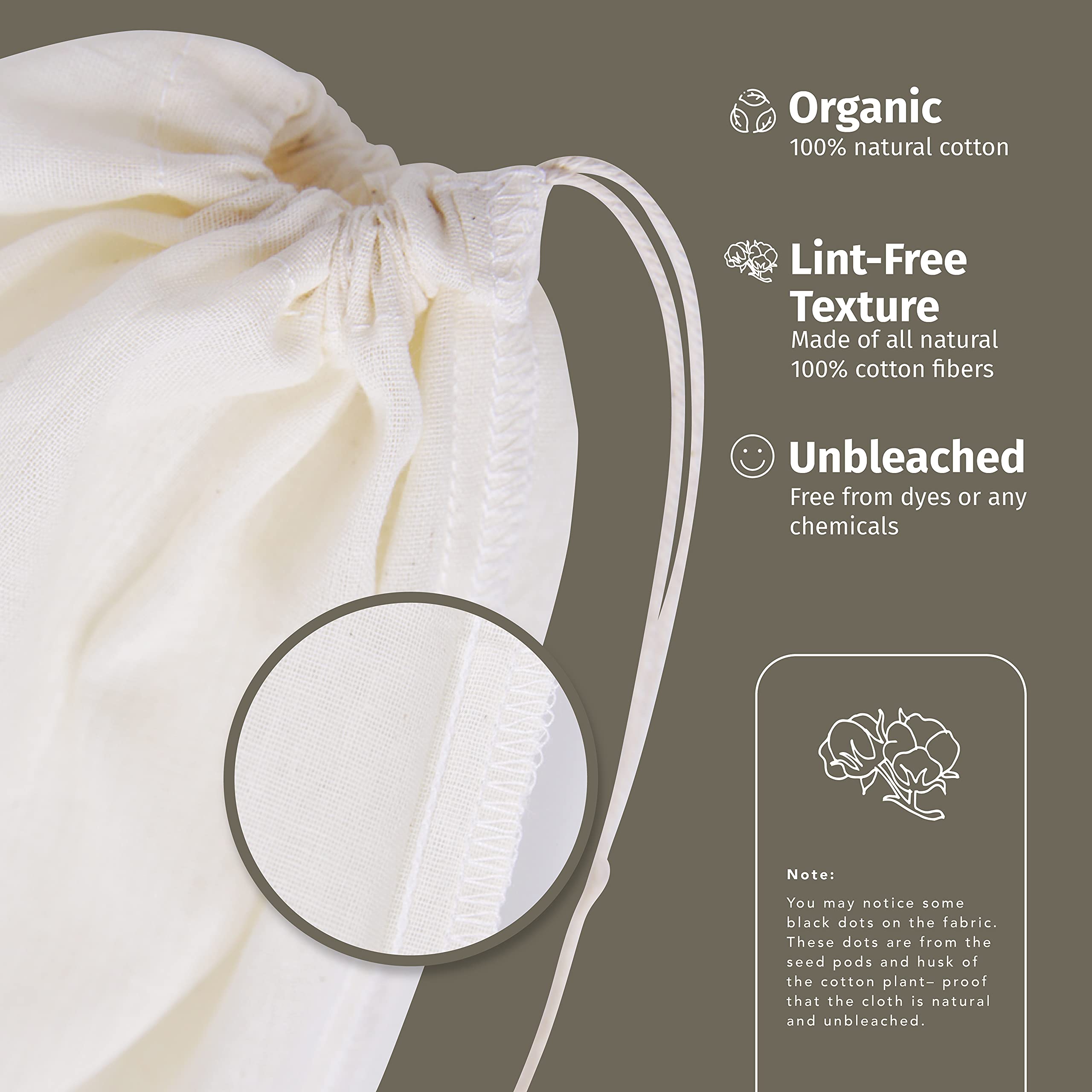 Perfecti Fabrics 2 Pieces Reusable Grade 100 Nut Milk Bags For Straining, Unbleached Cloth Bag For Juicing Almond Oats Nutmilk,