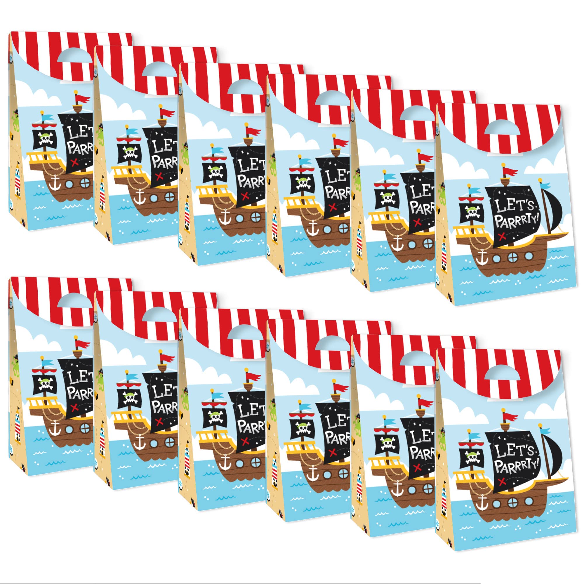 Big Dot Of Happiness Pirate Ship Adventures - Skull Birthday Gift Favor Bags - Party Goodie Boxes - Set Of 12