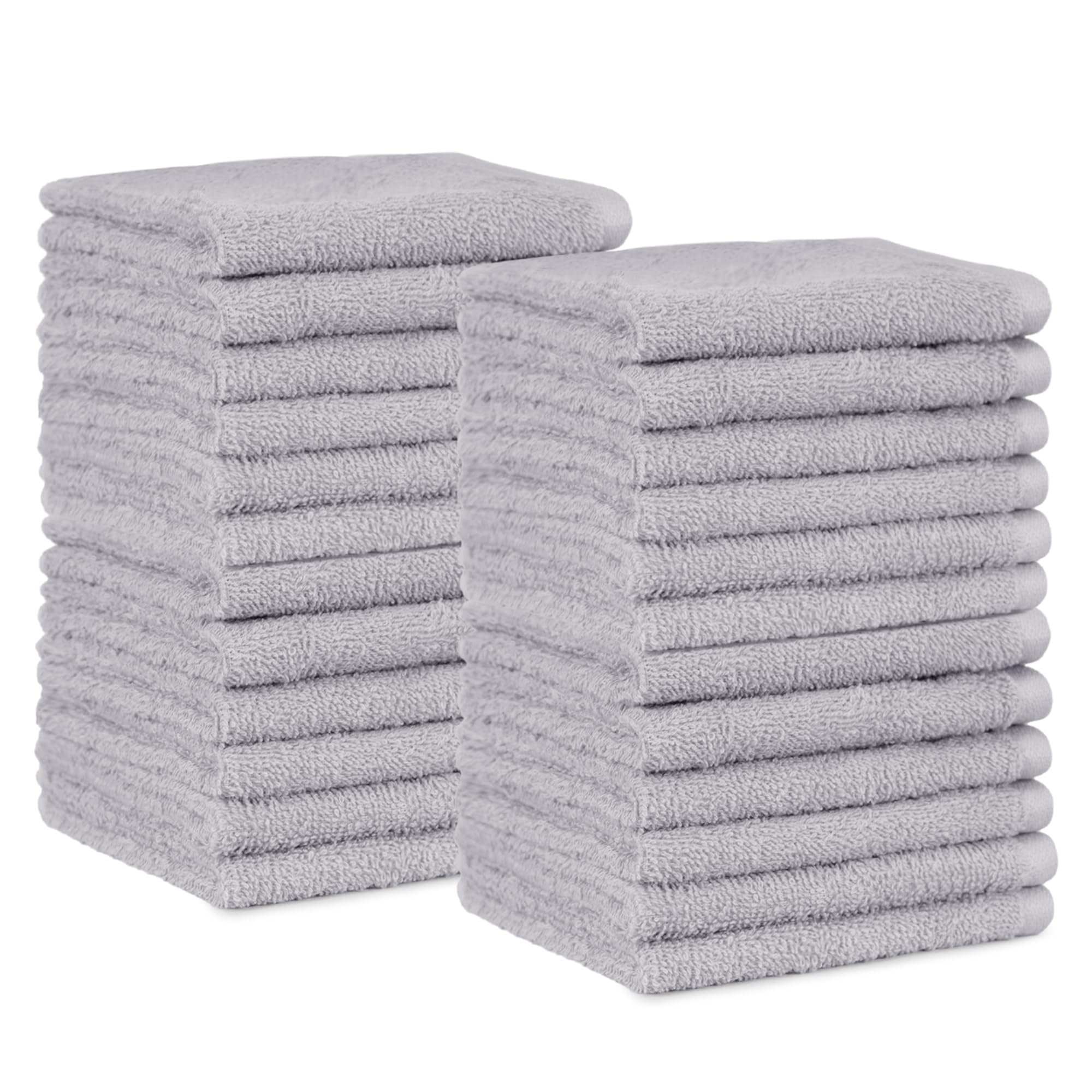 Amazon Basics Fast Drying Cotton Washcloths for Bathroom, Machine Washable, Extra Absorbent, 12 x 12 in, Gray, 24-Pack