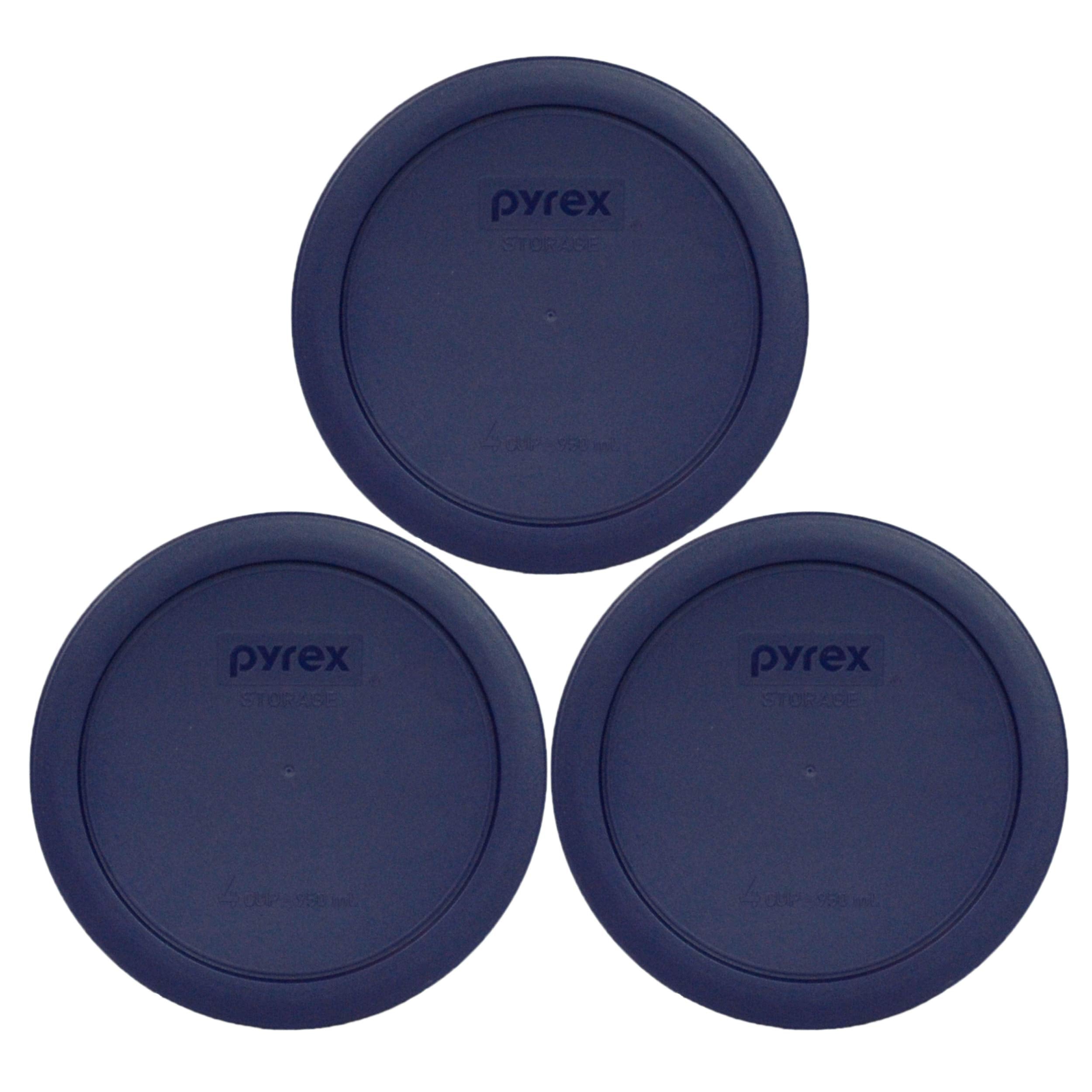Pyrex 7201-Pc 4-Cup Dark Blue Round Replacement Lids - 3 Pack - Original Genuine Pyrex - Made In The Usa