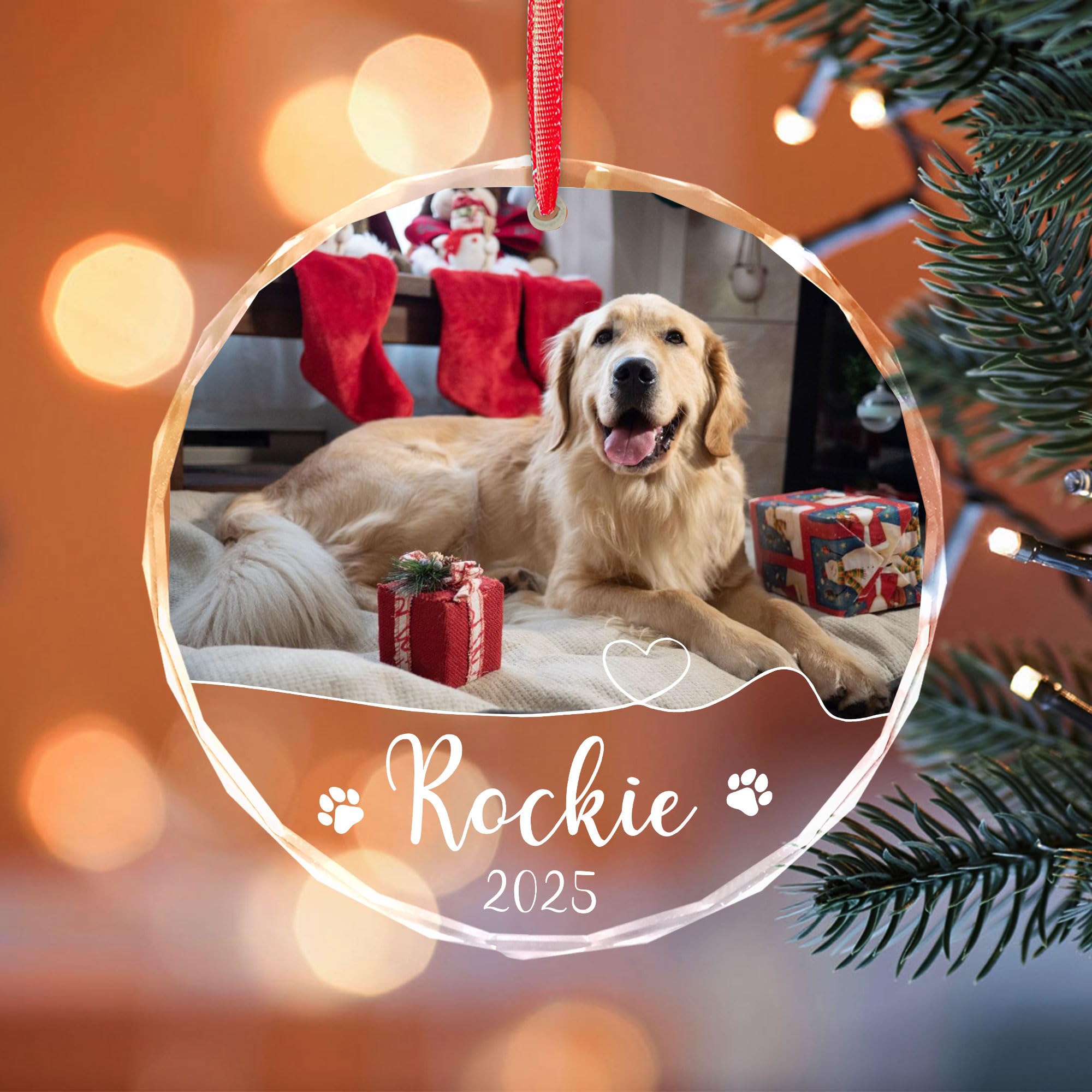 Personalized Dog Christmas Ornaments 2025 with Photo - Gifts for Dog Lover, Pet Lovers - Pet Keepsake Glass Ornament