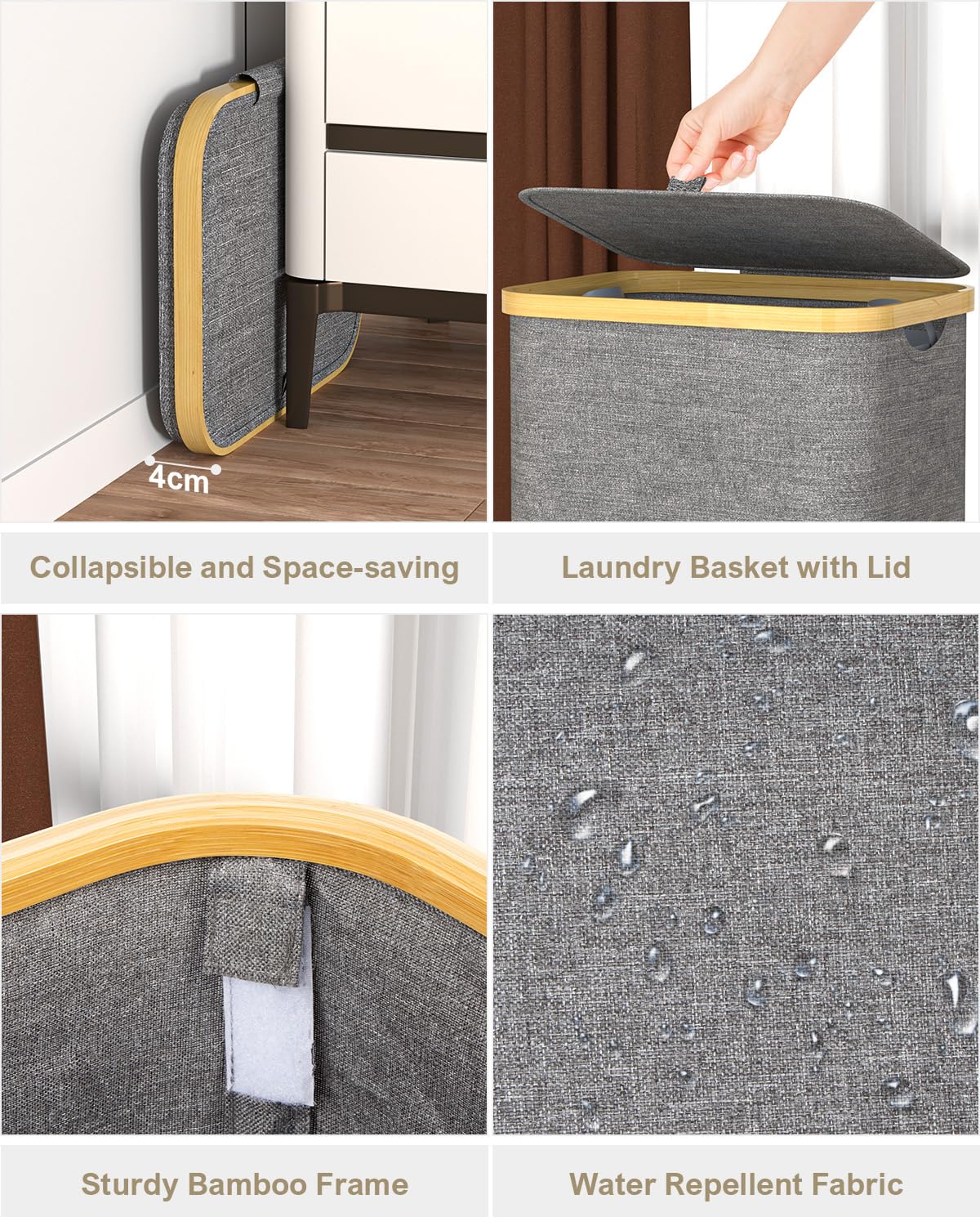 Glowpoint 105L Laundry Basket With Lid, Large Foldable Washing Basket With Removable Inner Bag, Water-Resistant Oxford Laundry H