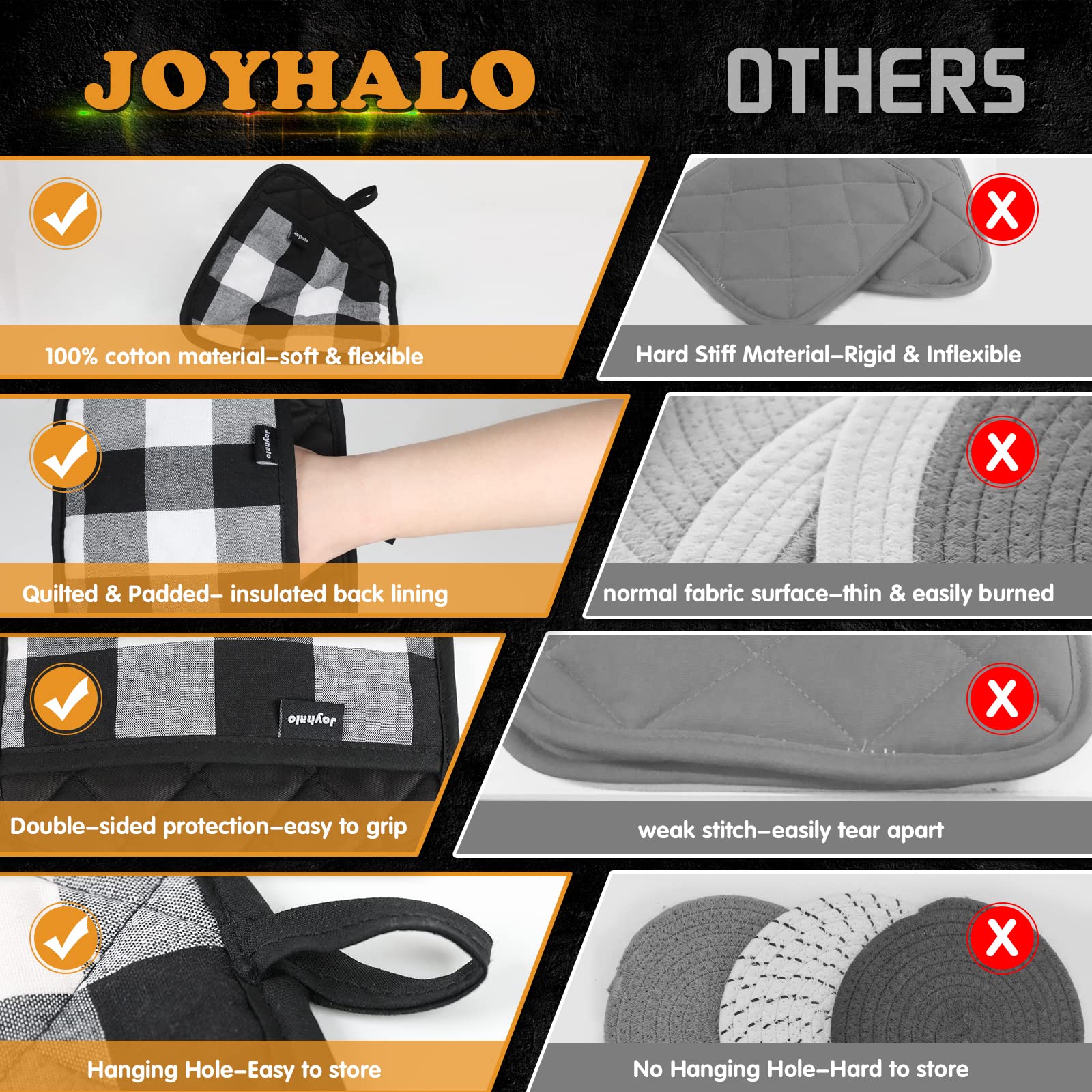 Joyhalo 4 Pack Christmas Pot Holders Buffalo Plaid, Pot Holders For Kitchen Heat Resistant, Potholder, Pot Holder, Hot Pads For