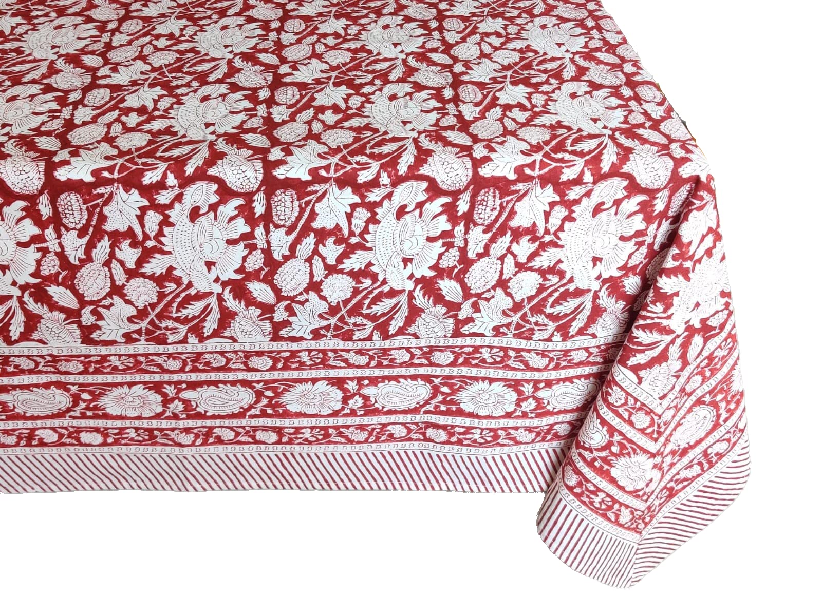 Atosii Meraki Red 100% Cotton Tablecloth, Handblock Print Rectangle Table Cover For Kitchen Dining I Tabletop Linen I Parties, T