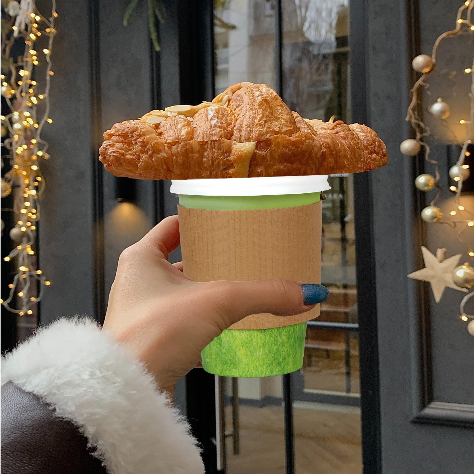 Coffee Cups Special Green Grass Design, Disposable Hot Paper Cup,To Go Hot Cups For Coffee, Hot Liquid, Chocolate, Juice,Suitabl