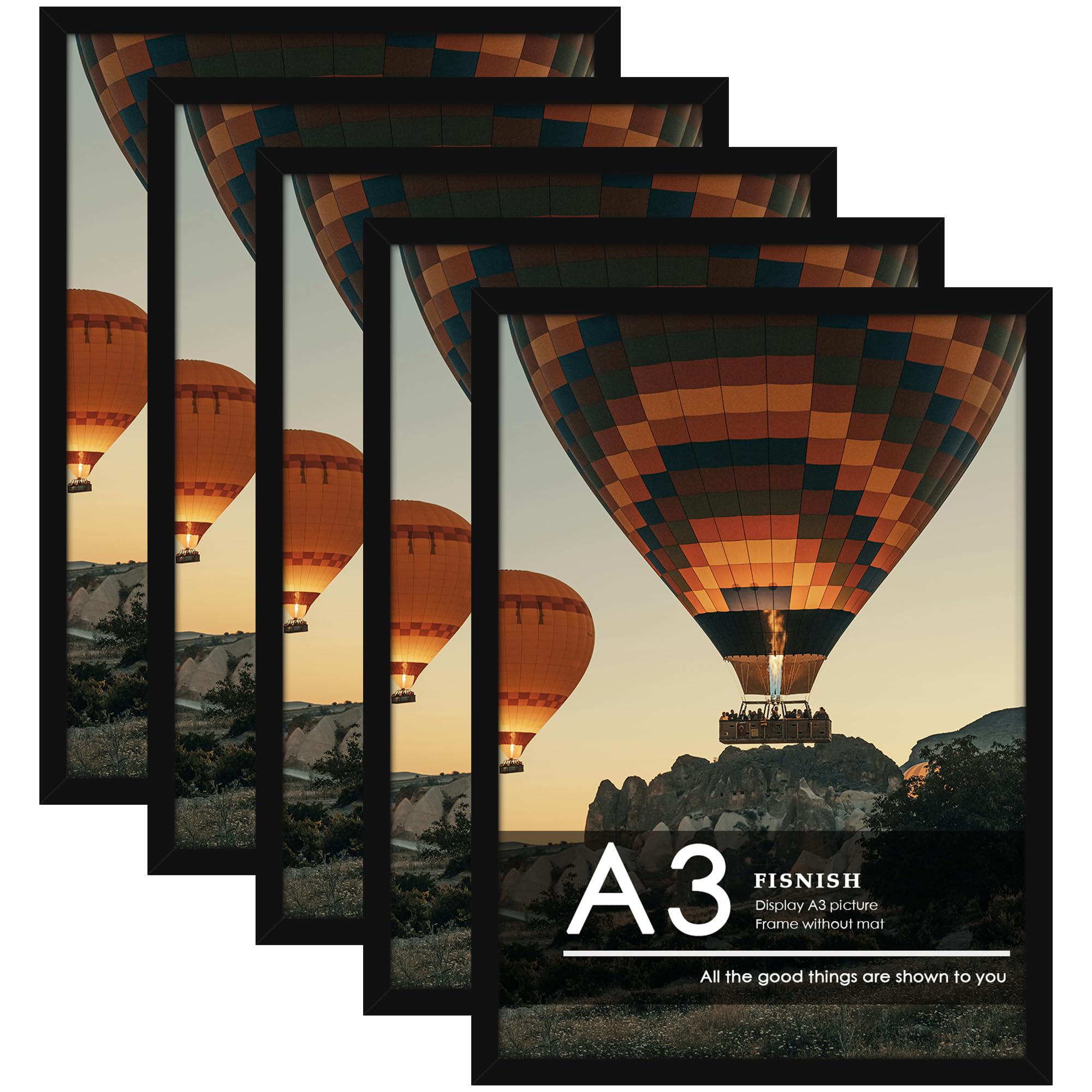 Fisnish A3 Picture Frame 5 Pack, Classic Black 11.7x16.5 Poster Frame for Horizontal or Vertical Wall Mounting