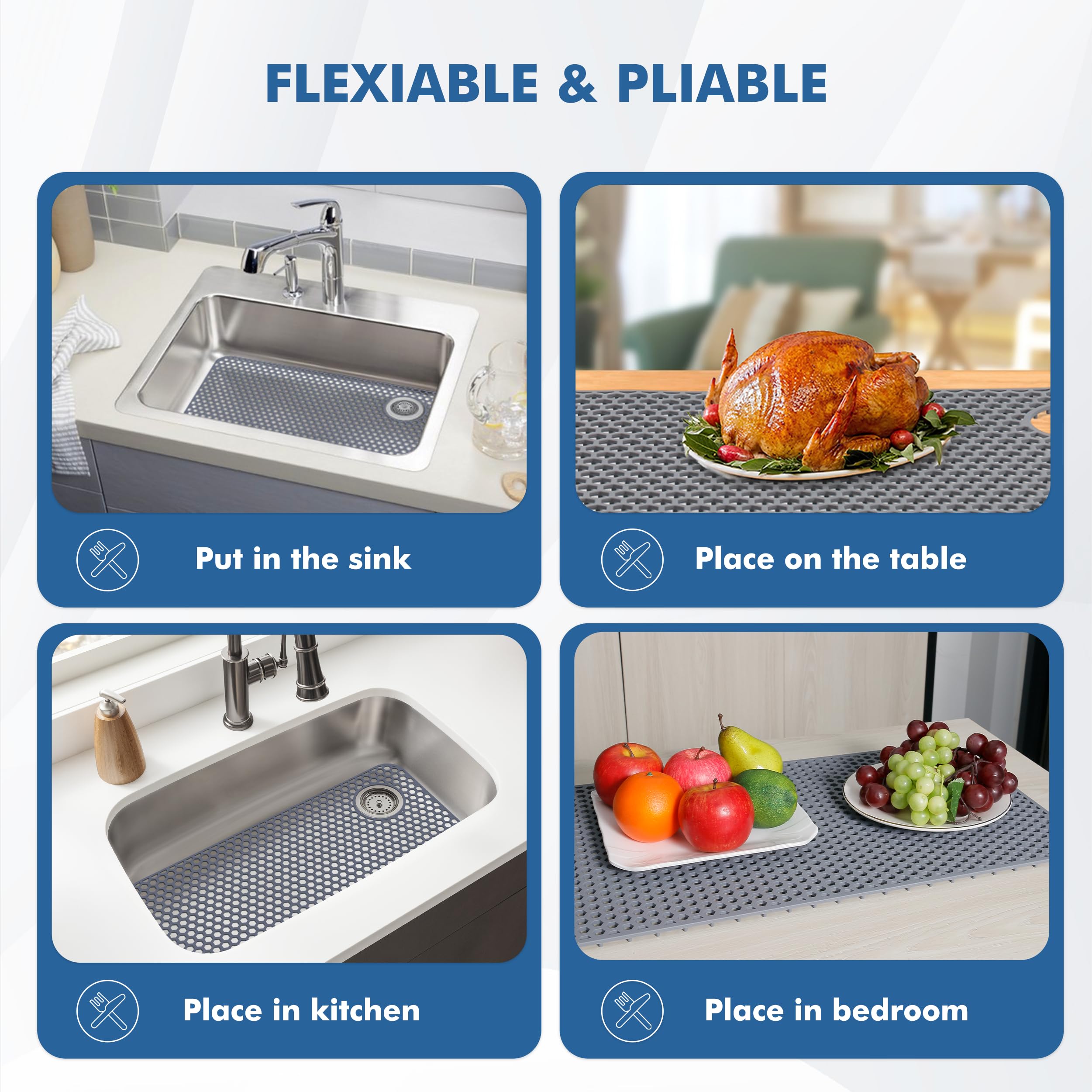 Silicone Sink Protectors For Kitchen Sink - 28.4''X 14.3'' Kitchen Sink Mats Accessory, Non-Slip Heat Resistant Sink Mat For Bot