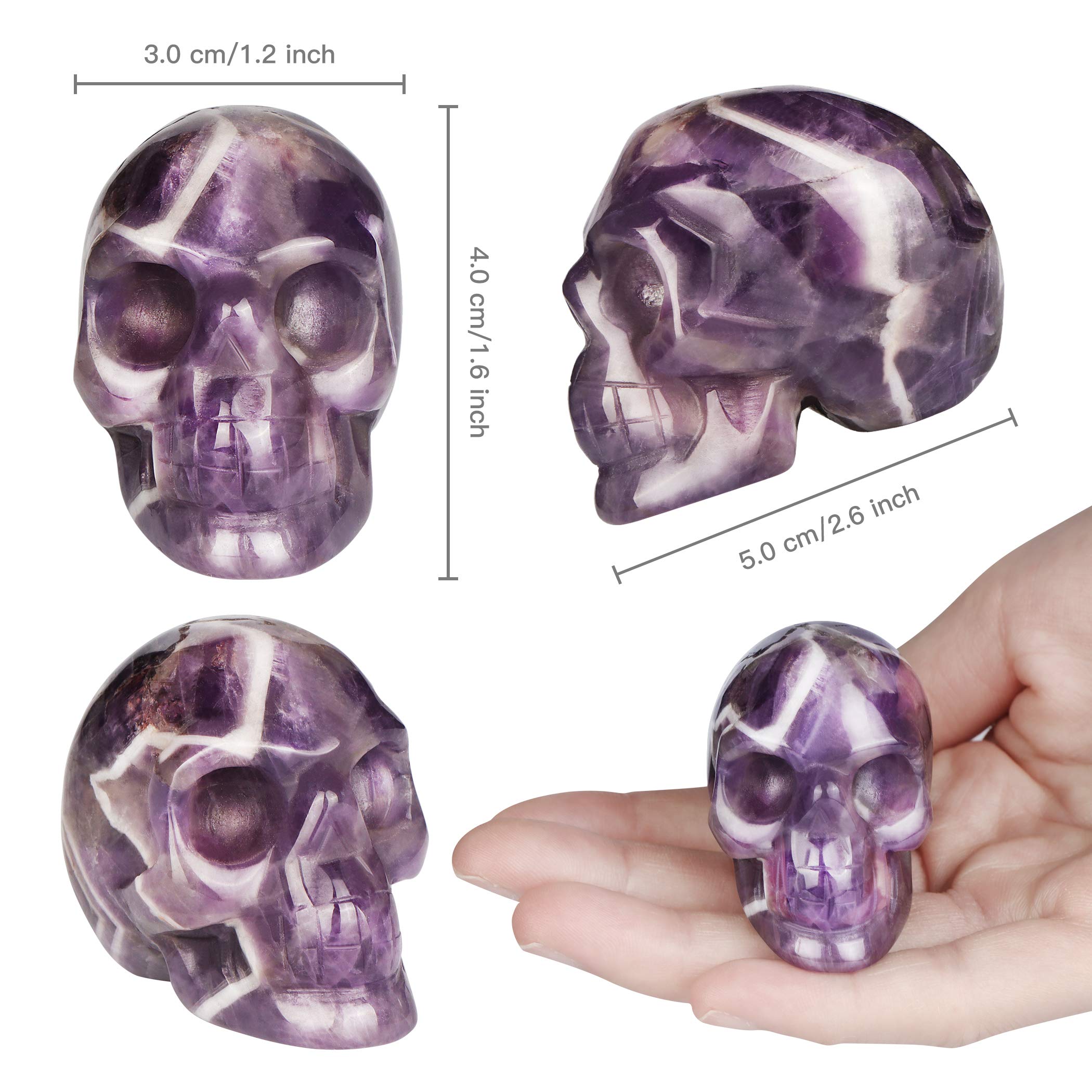 Artistone 2.0 Amethyst Crystal Skull Head Statue Halloween Home Decor Hand Carved Skull Crystal Figurine Purple Realistic Human
