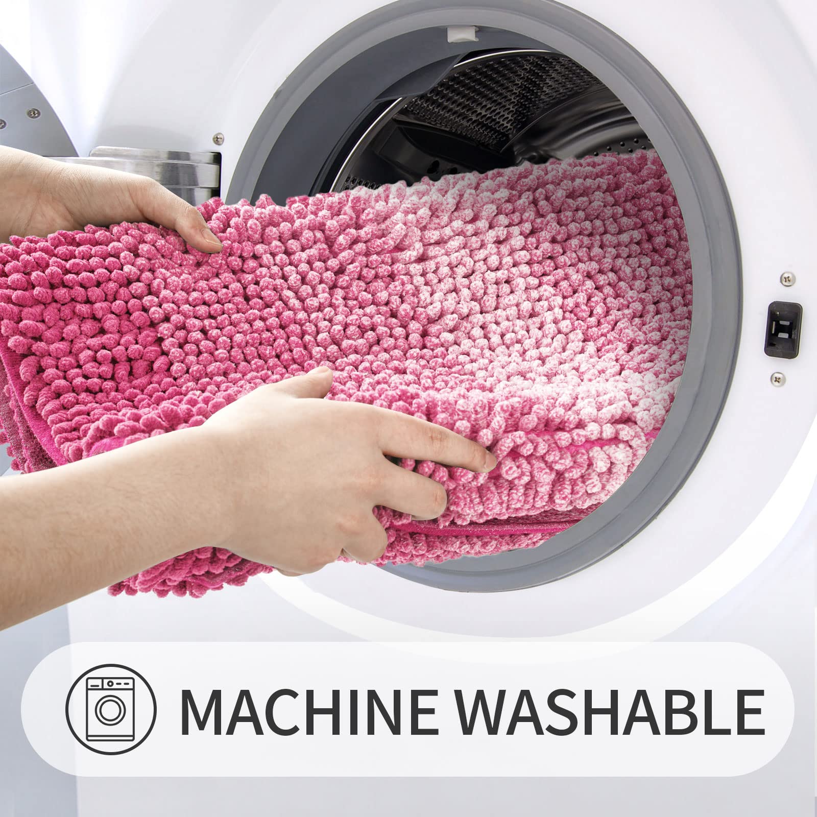 Gibelle Pink Bathroom Rugs, Luxury Chenille Bath Mat, Small Non Slip Shower Rug And Bath Room Floor Mats, Machine Washable, Quic