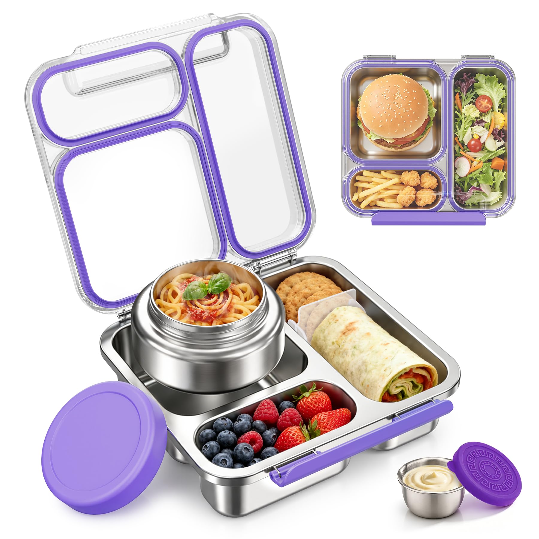 Pawtong Stainless Steel Lunch Box with 8oz Soup Thermo (Purple)