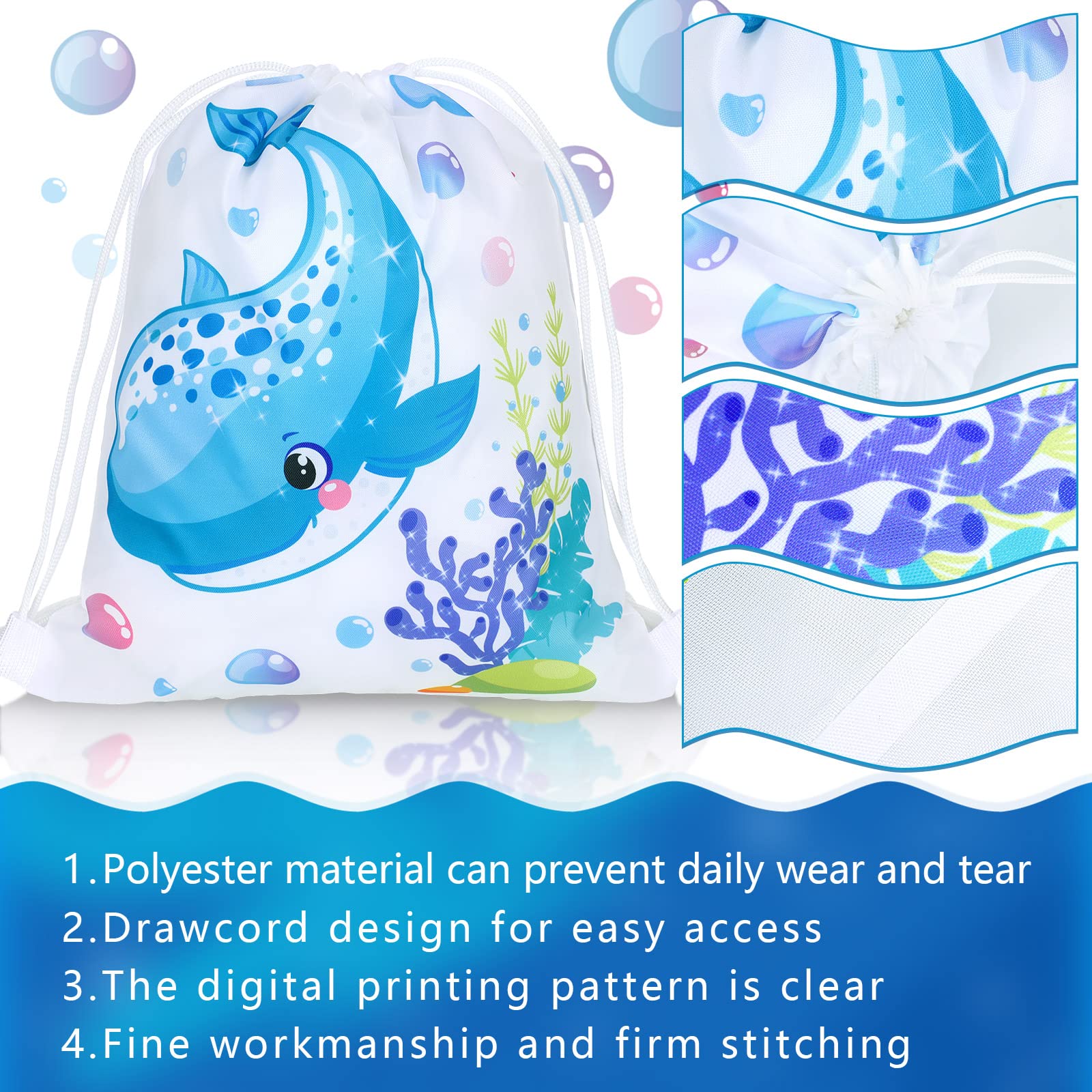 Woanger Ocean Drawstring Party Bags - 16 Pcs Sea Animal Goodie Bags, 11.8 x 9.8 Inches, Reusable for Kids Birthday Party Decorations