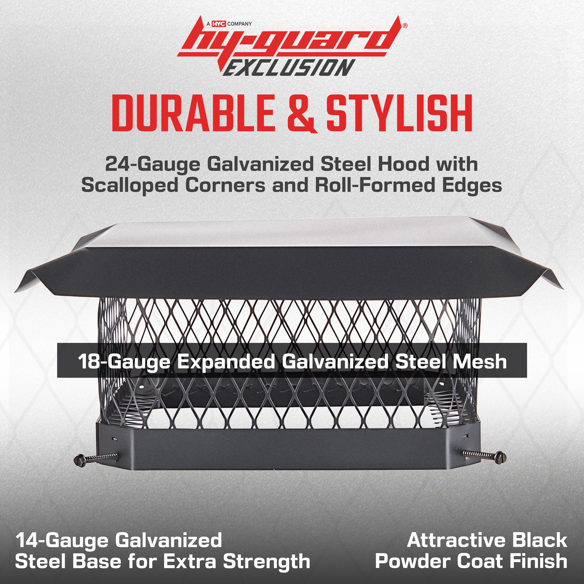Hy-Guard Galvanized Steel Chimney Cover - Hy-C Black Chimney Cap, Single Bolt-On Chimney Fireplace Cover, Chimney Flue Cover To