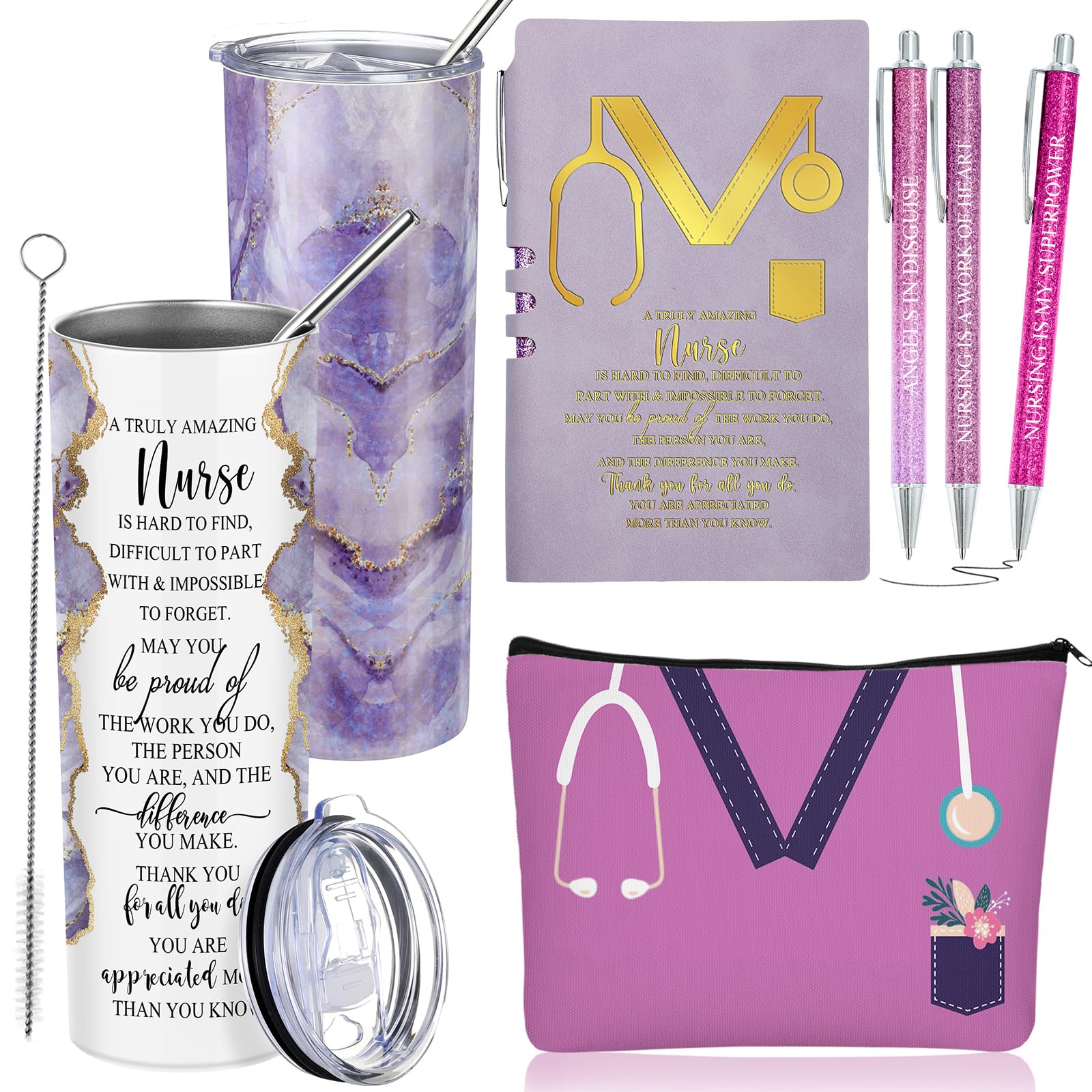 Domensi 6 Pcs Nurse Appreciation Gifts For Women Thank You Gift For Medical Nursing Assistant 20 Ounce Marble Sign Tumbler Makeu