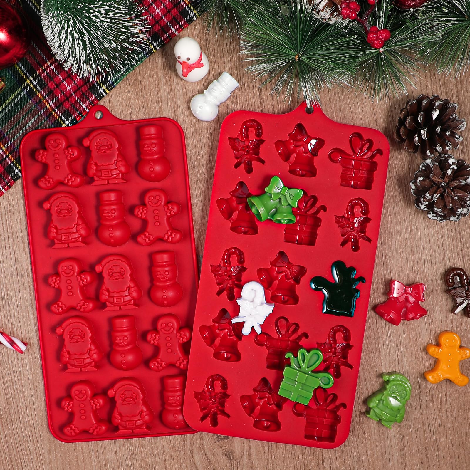 Koluti Silicone Christmas Chocolate Mold Baking Molds, 15 Cavity Nonstick Food Grade Candy Jelly Gummy Fudge Ice Pet Treats Soap