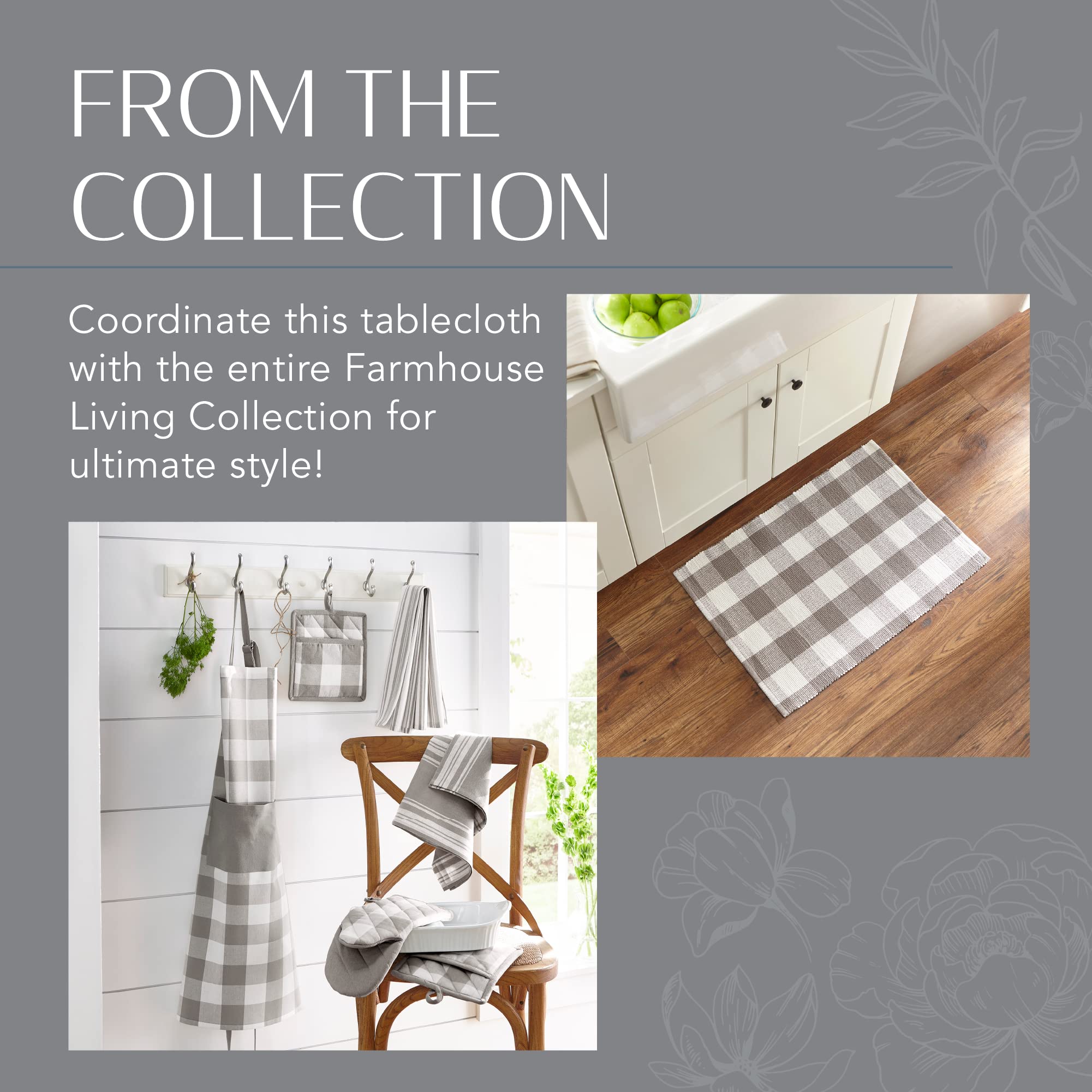 Elrene Home Fashions Farmhouse Living Buffalo-Check Tablecloth, 60'' X 102'', Gray/White