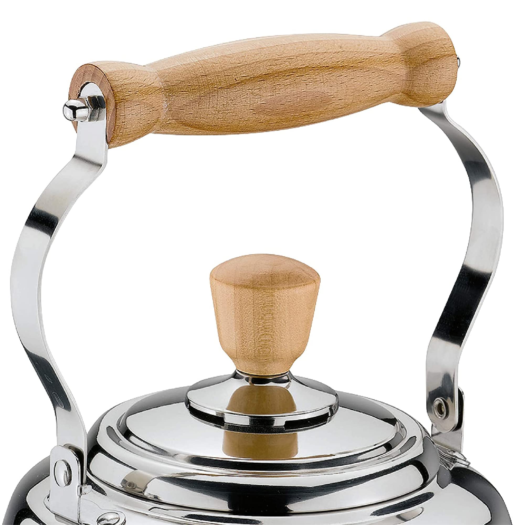 Cilio Tradition Stainless Steel Whistling Water Kettle, Stovetop Kettle With Wooden Handles, 2.6 Quarts, Silver