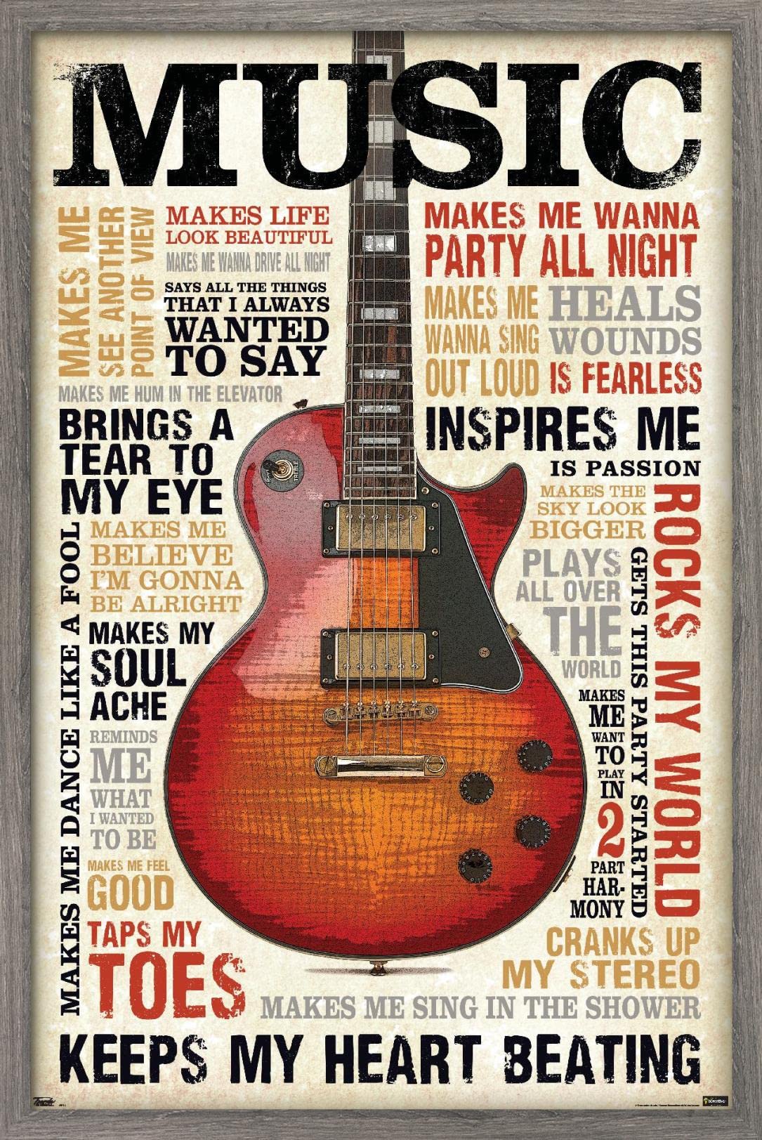 Trends International Music Inspires Me Wall Poster, 22.375'' X 34'', Barnwood Framed Version