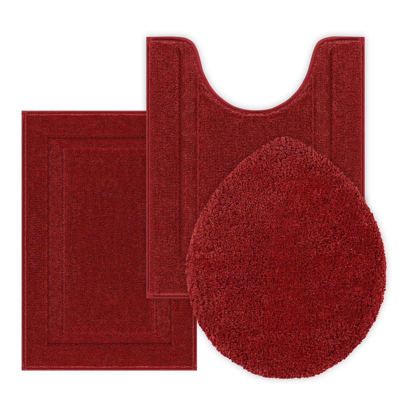 Shacos Bathroom Rugs Sets 3 Piece With Toilet Lid Cover, Non Slip Absorbent Small Bath Mats 16''X24'' U Shape Contour Mat Soft M