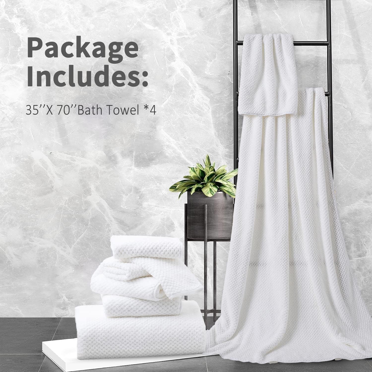 Bathroom Towel Set White 4Pack-35x70 Towel 600GSM Ultra Soft Microfibers Bath Towel Set Extra Large Plush Bath Sheet Towel Highly Absorbent Quick Dry Oversized Towels Spa Hotel Luxury Shower Towels