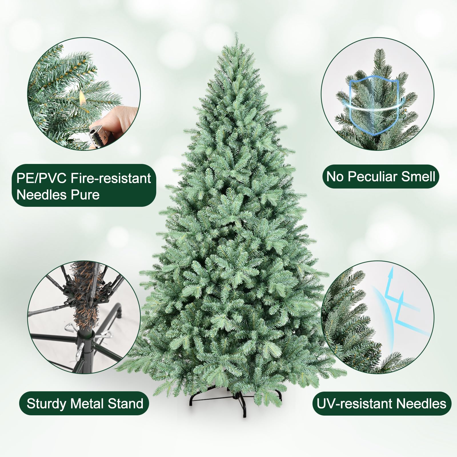 Bulexwish 4ft Blue Spruce Artificial Christmas Tree, Unlit Xmas Tree with Realistic PE/PVC Needles & Easy Setup Hinged Design, C