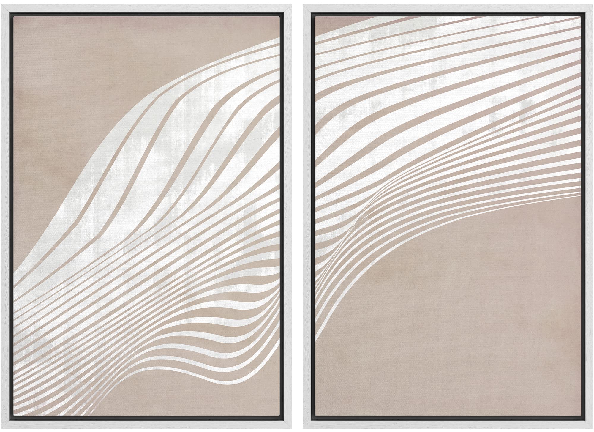 Signwin Framed Canvas Print Wall Art Set White 3D Wave Collage Landscape Abstract Shapes Illustrations Minimal Decorative Nordic