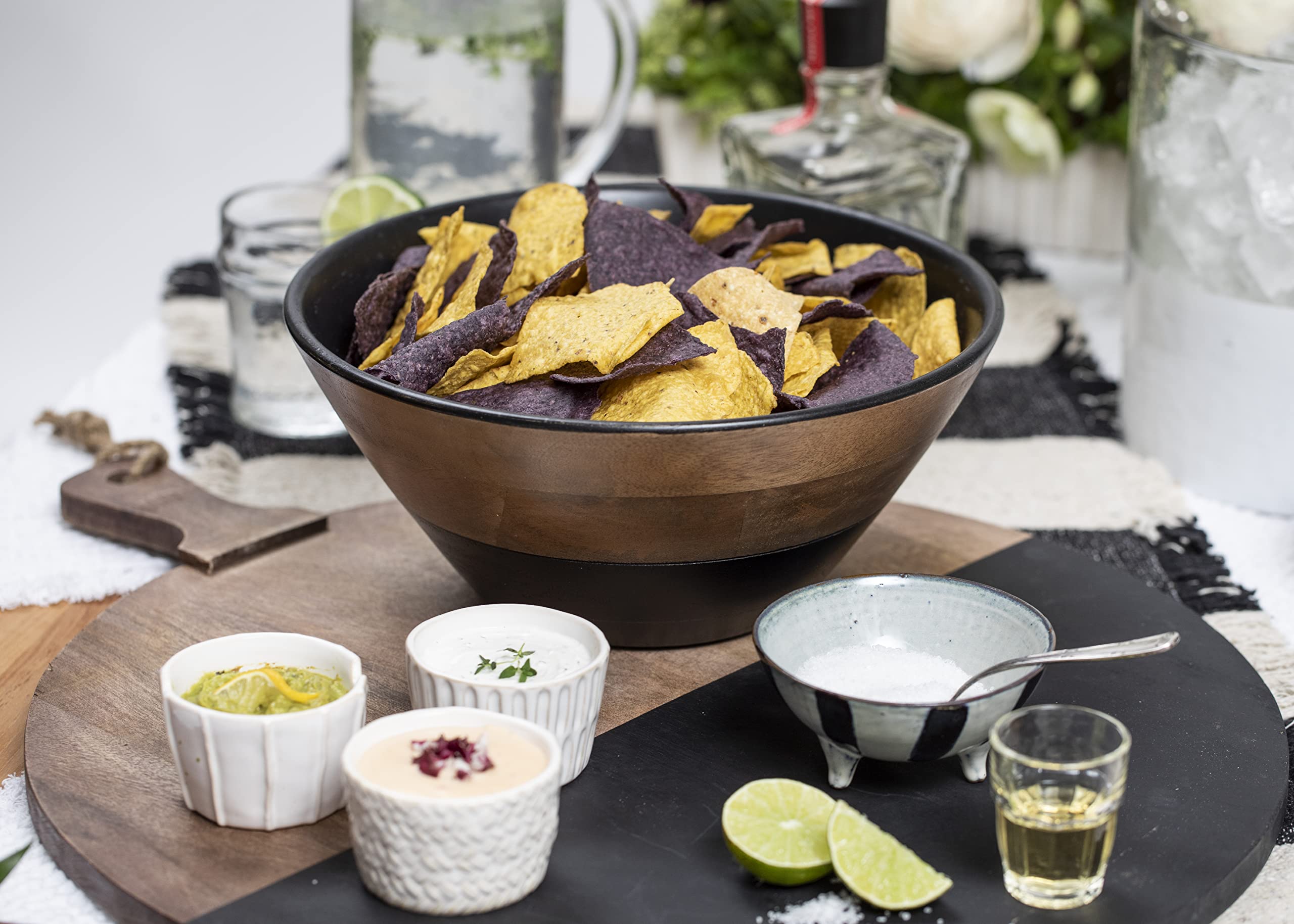 Mud Pie Wood Nested Bowls, Black, Small 5'' X 12'' Dia | Large 6'' X 14'' Dia