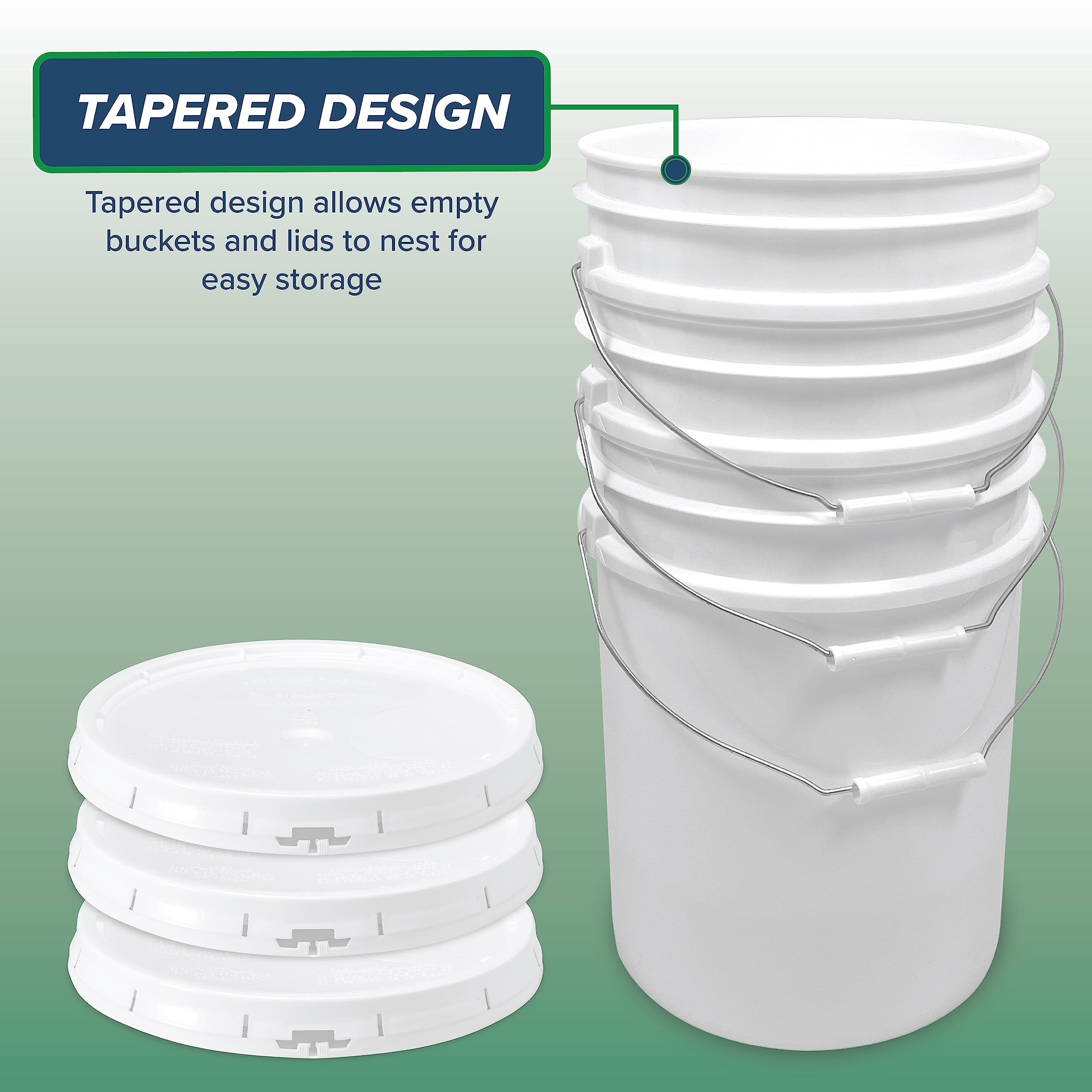 Living Whole Foods, 5 Gallon White Bucket & Lid - Durable 90 Mil All Purpose Pail - Food Grade - Bpa Free Plastic (5 Gal. W/Lids