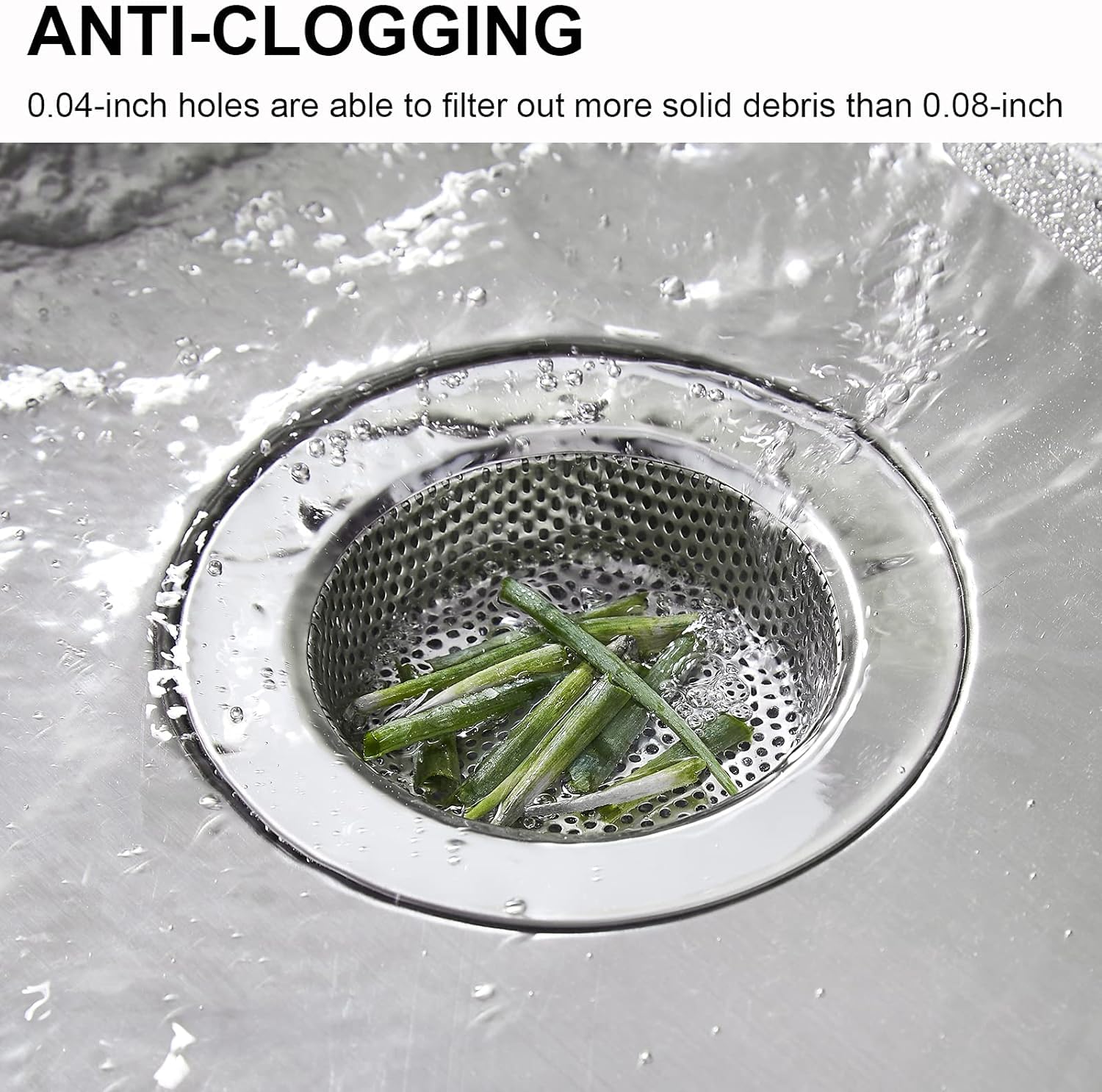Kitchen Sink Strainer Stainless Steel  LASSHSWA Kitchen Sink Drain Strainer  Sink Strainers for Kitchen Sinks with Large Wide Rim 4.5'' Diameter (2 Pack)