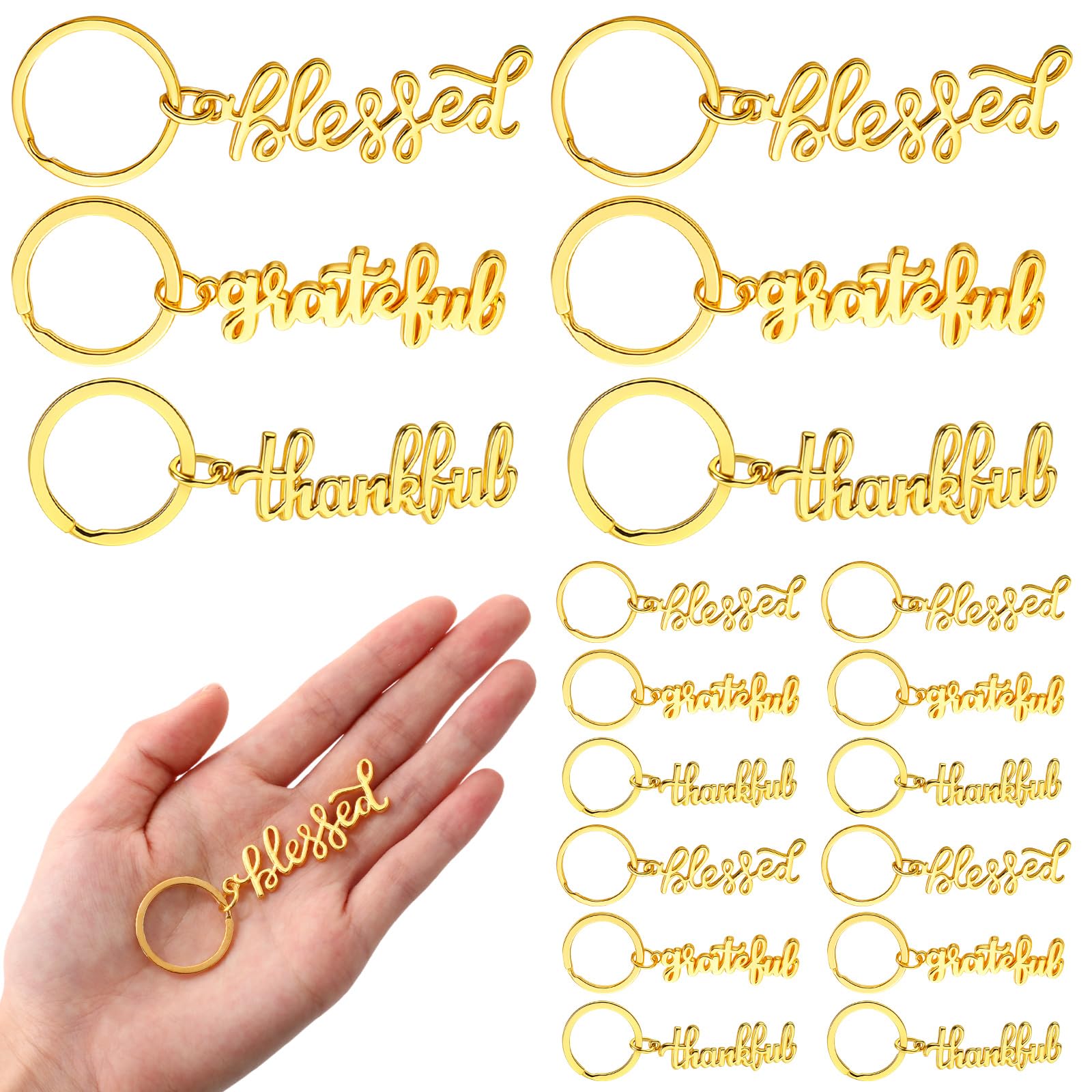 Spakon 50 Pcs Blessed Keychains Bulk Gold Christian Keychains Jesus Religious Party Favors for Mom Women Sunday School Church Gi