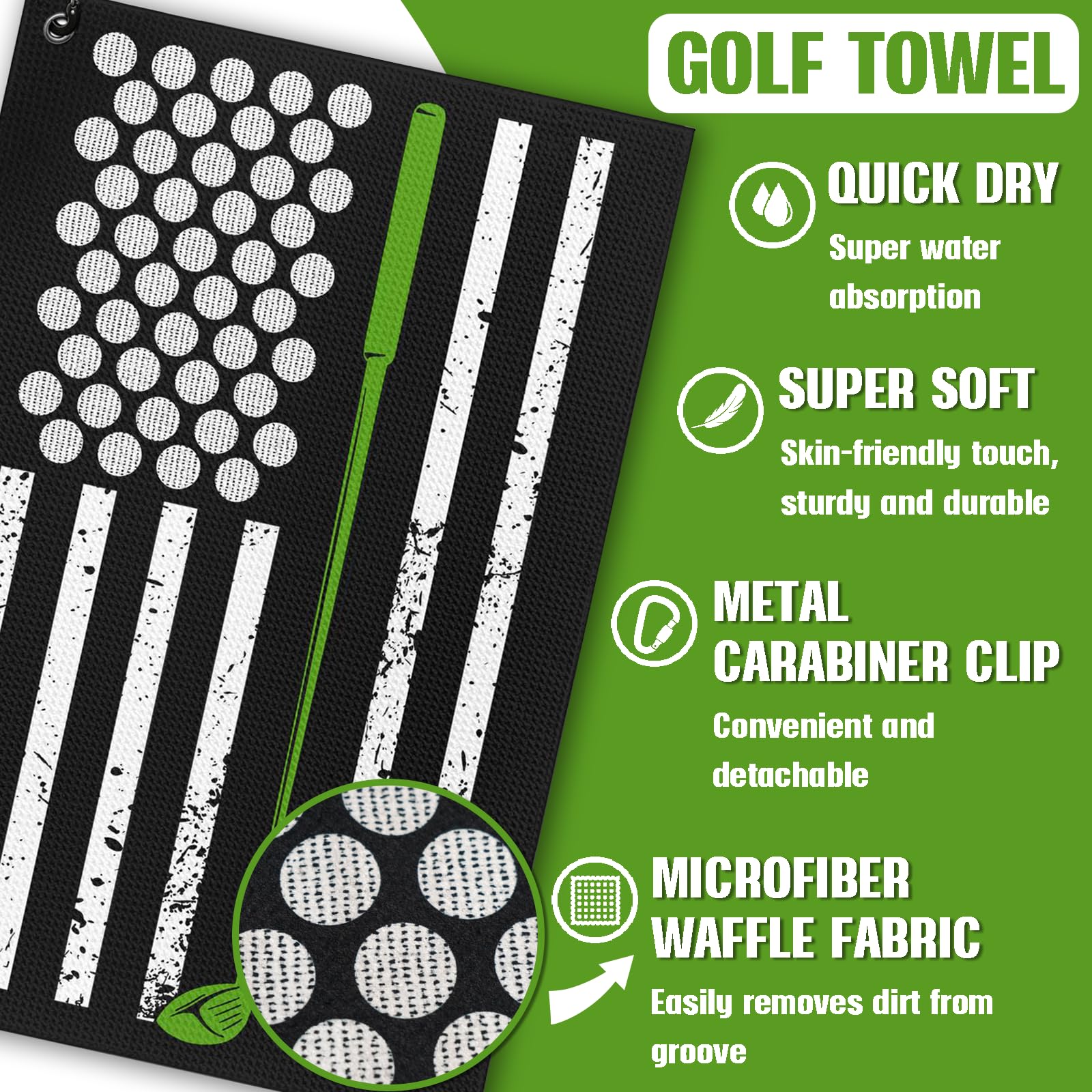 American Flag Golf Towel and Brush Set, Microfiber Waffle Golf Bag Towel with Clip, Golf Cleaning Kit Gifts for Men and Women, F