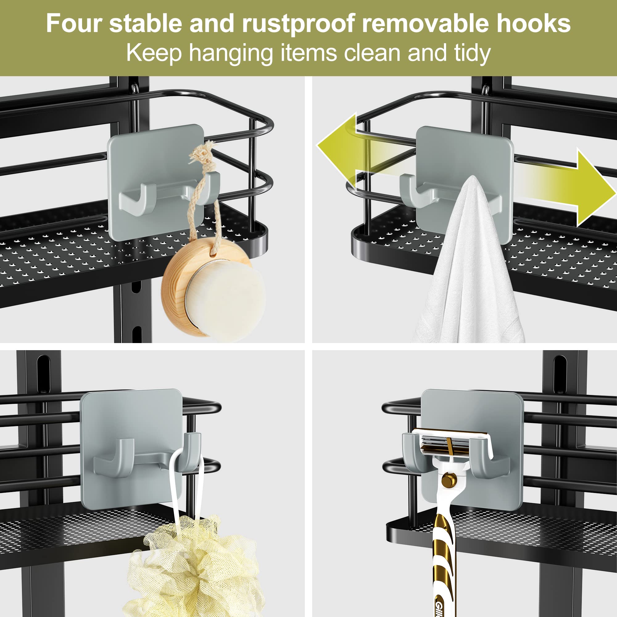 Orimade Adjustable Hanging Over The Shower Door Caddy,Bathroom Organizer Shelf Storage With 4 Hooks For Razor,No Drilling Rustpr