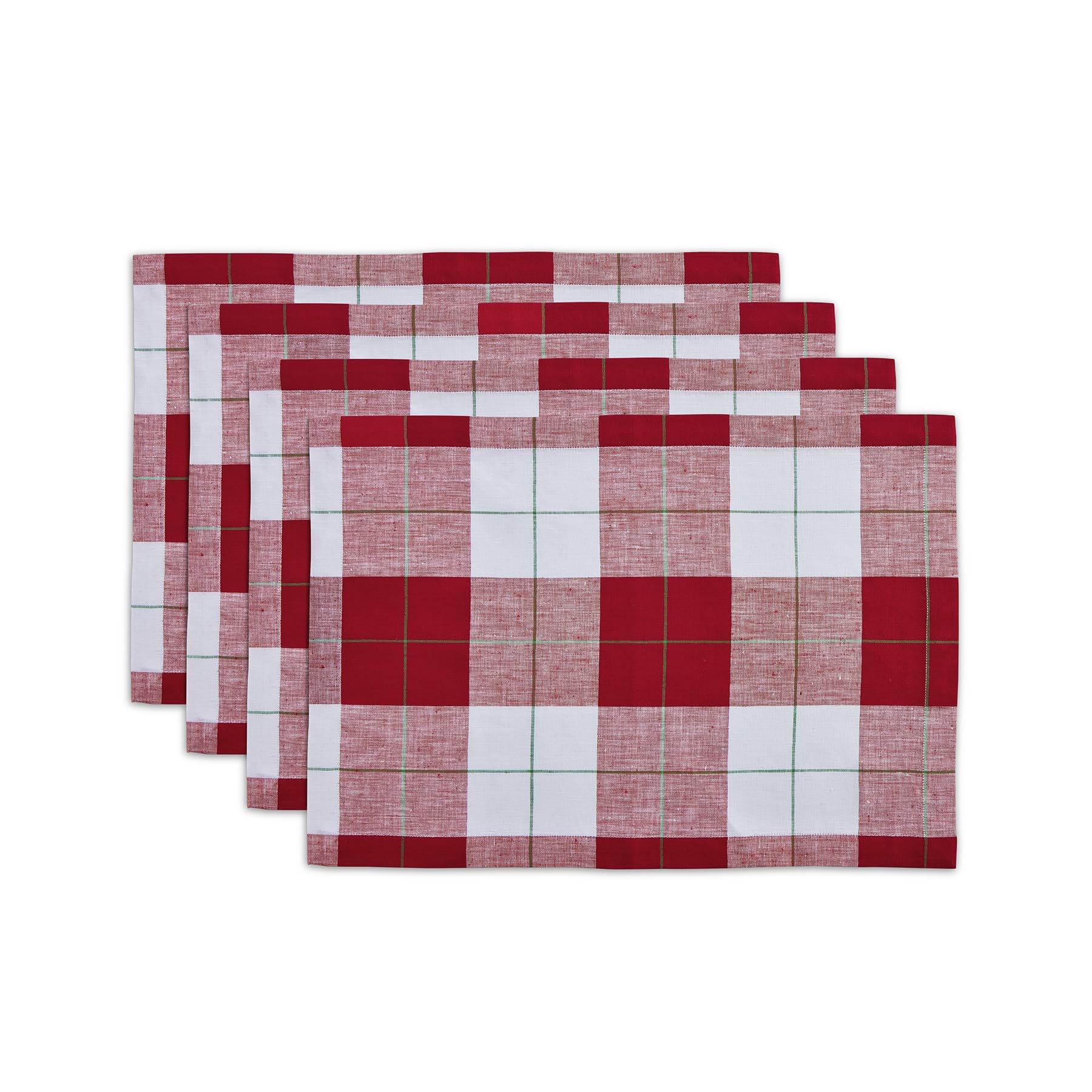 Solino Home Linen Placemats Set Of 4-100% Pure Linen Very Merry Plaid Cloth Placemats 20'' L X 14'' W Inch - Handcrafted And Mac