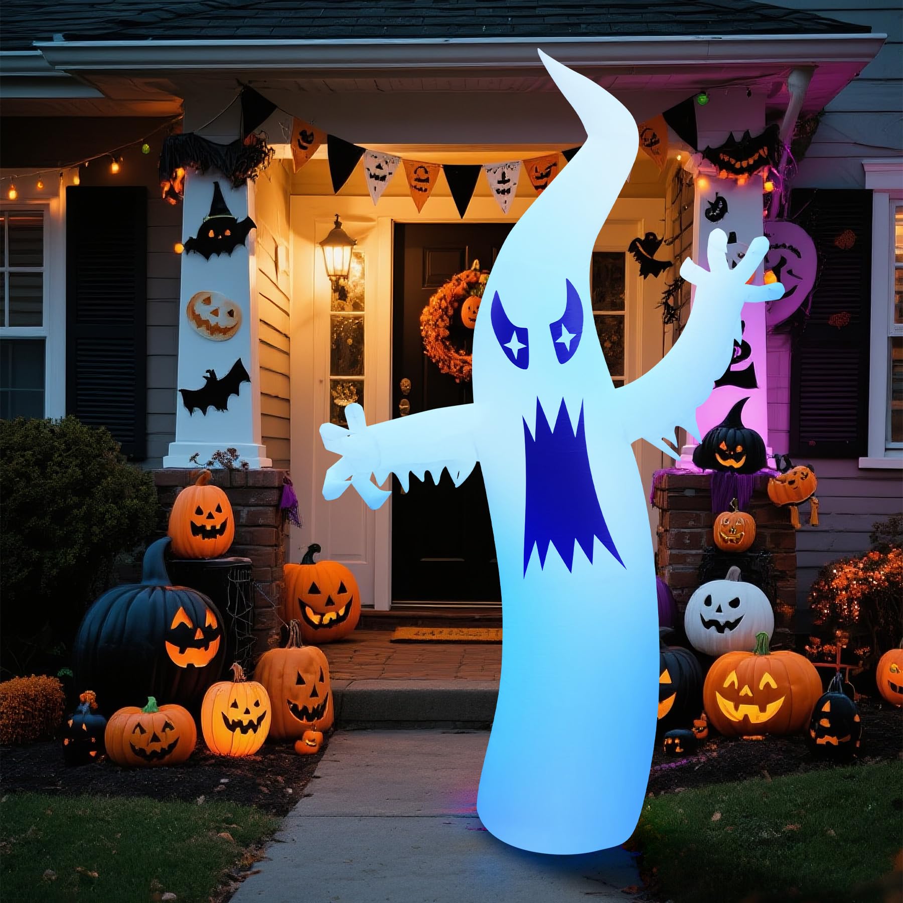 LZLXXLZL 8.7FT Halloween Inflatable Ghost Outdoor Decoration, Scary Yard Decor with LED Light, Built-in Blower & Stakes for Holi