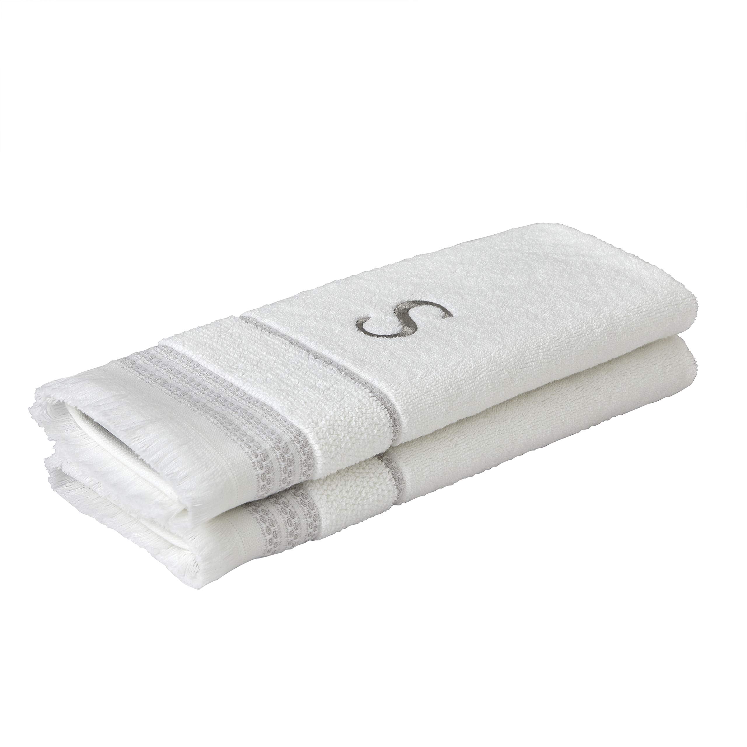 Skl Home Casual Monogram Hand Towel Set, S, 16X26, White 2 Count