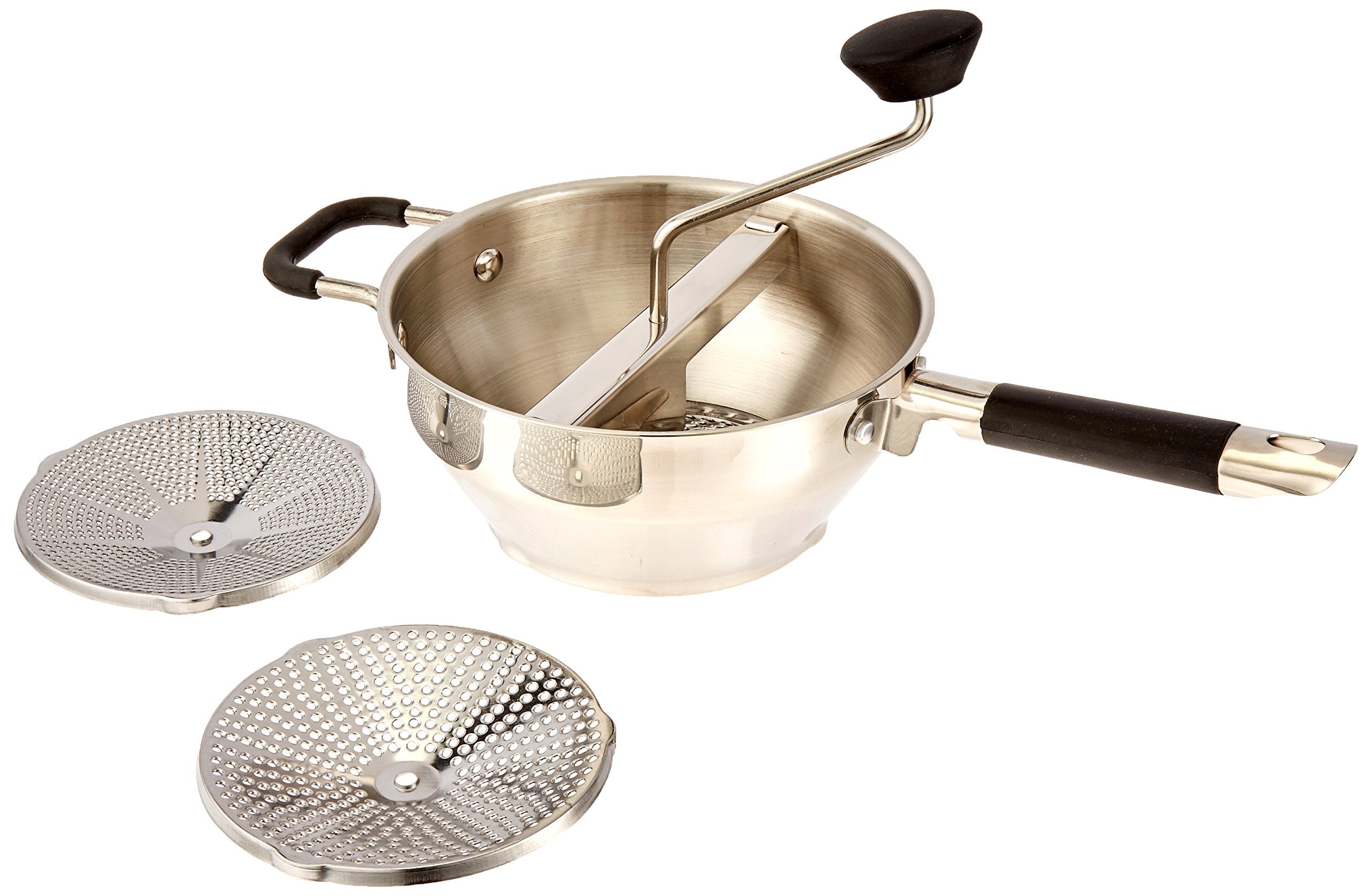 ExcelSteel Food Mill W/3 Grinding Sizes, 17 x 8.25 x 3.75, for Versatile Textures in Soups, Sauces, and Foods, Medium