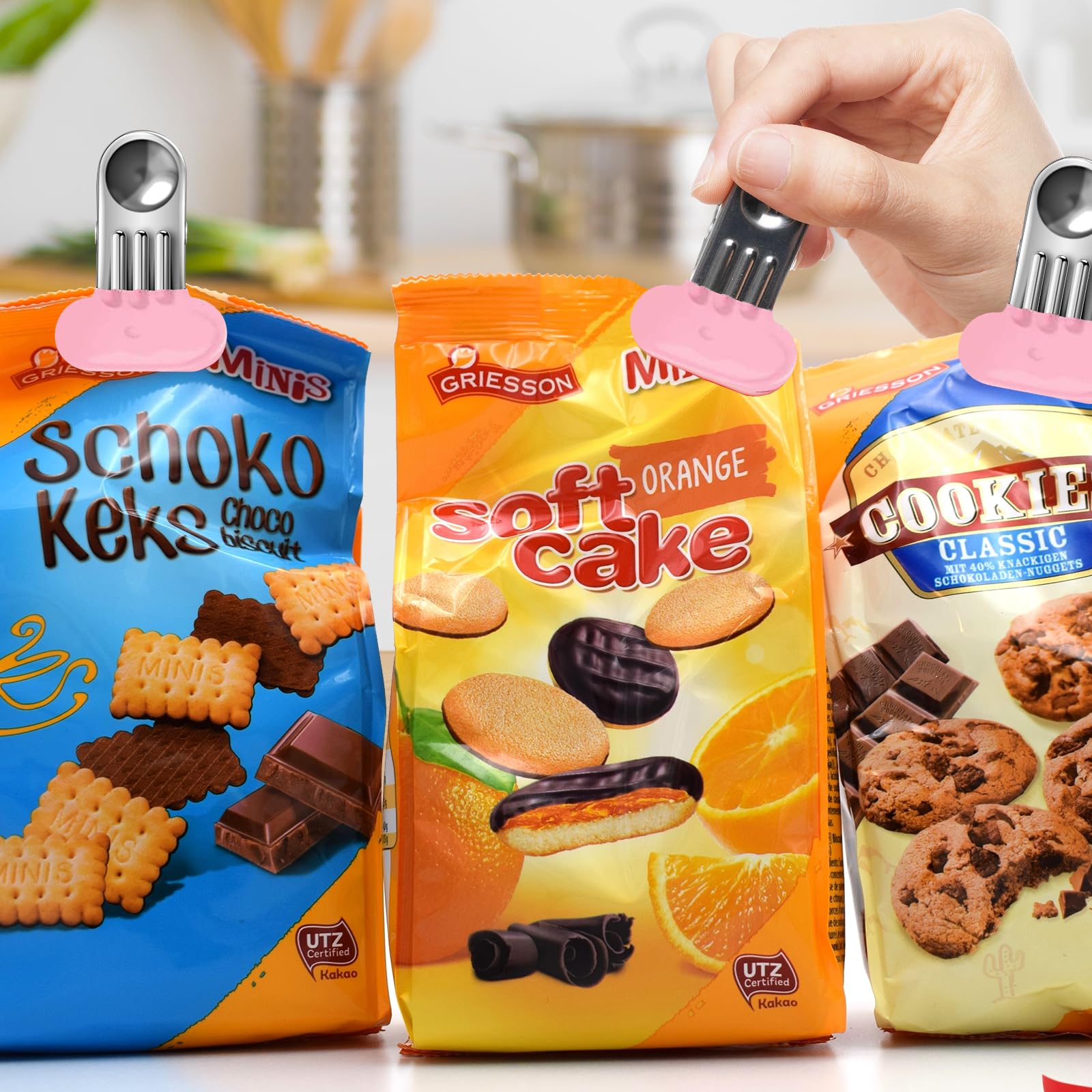 Chip Bag Clips For Food Storage, Pink Chip Clips Bag Clips Food Clips Bread, Upgrade Wide 1.5 Inches Stainless Steel Food Clips