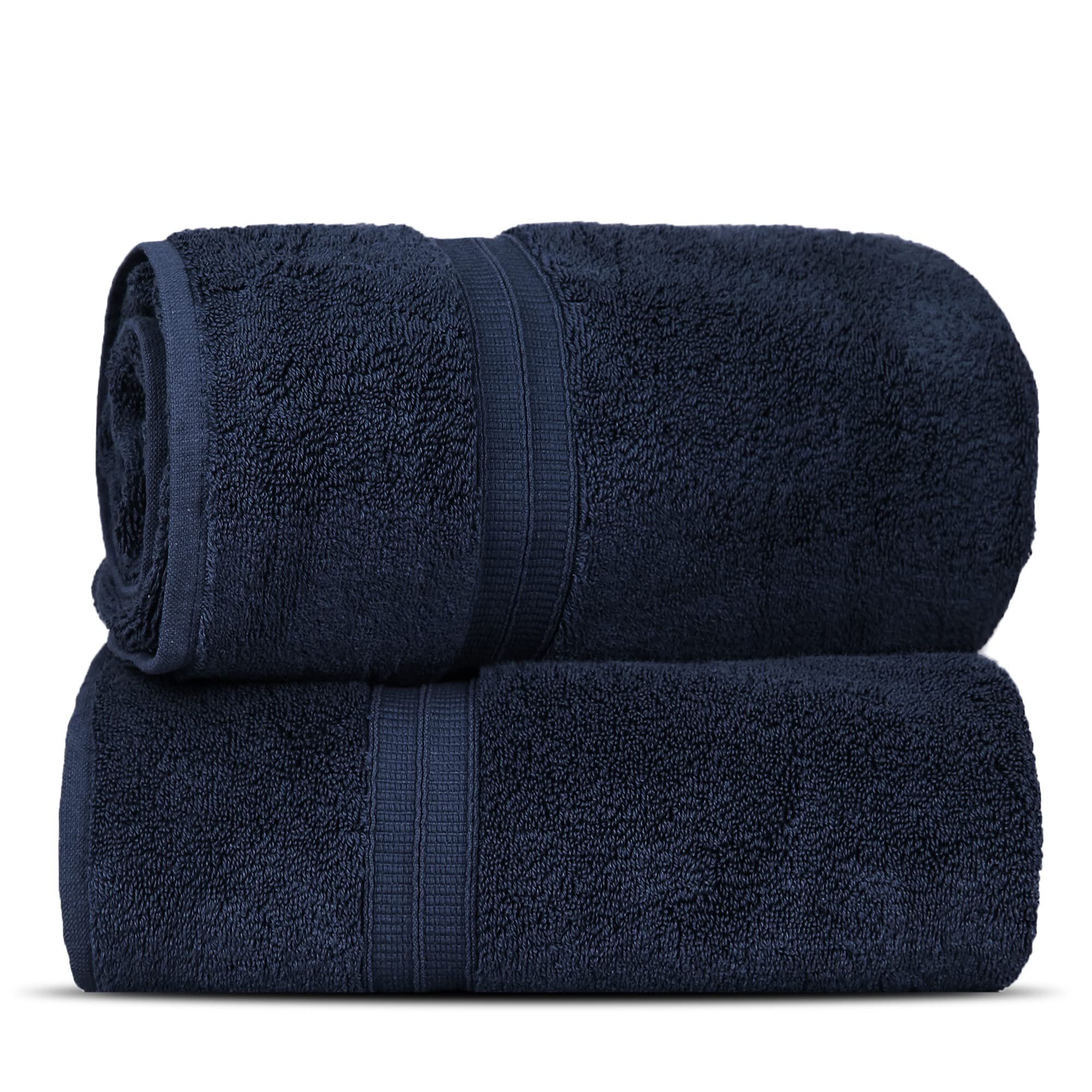 Towel Bazaar Soft & Absorbent Premium Cotton Turkish Towels (Navy Blue, 2-Piece Bath Sheets)