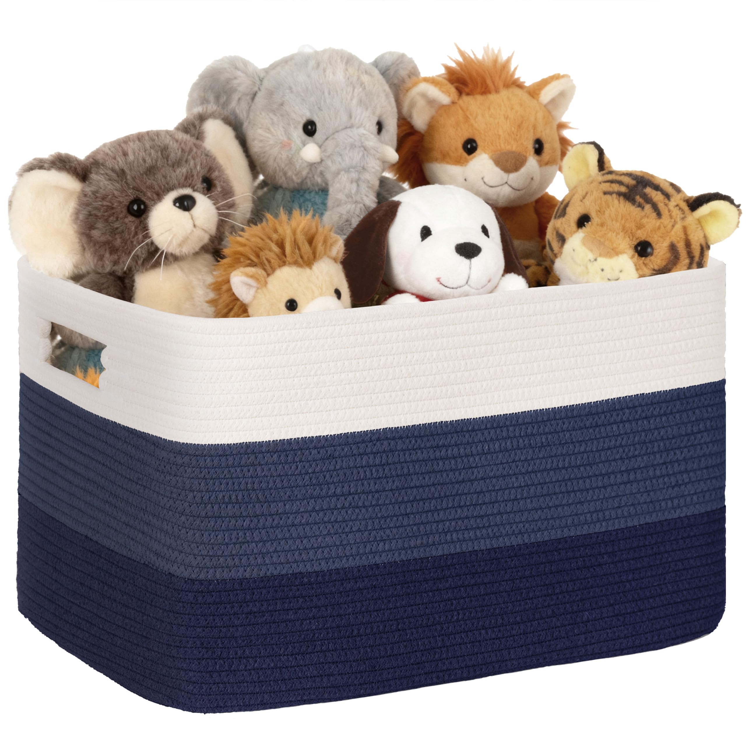SunNewt 60L Laundry Basket with Leather Handles for Living Room Storage, Woven Rope Baskets Bin for Blanket, Kids Toy, Gifts, Wi