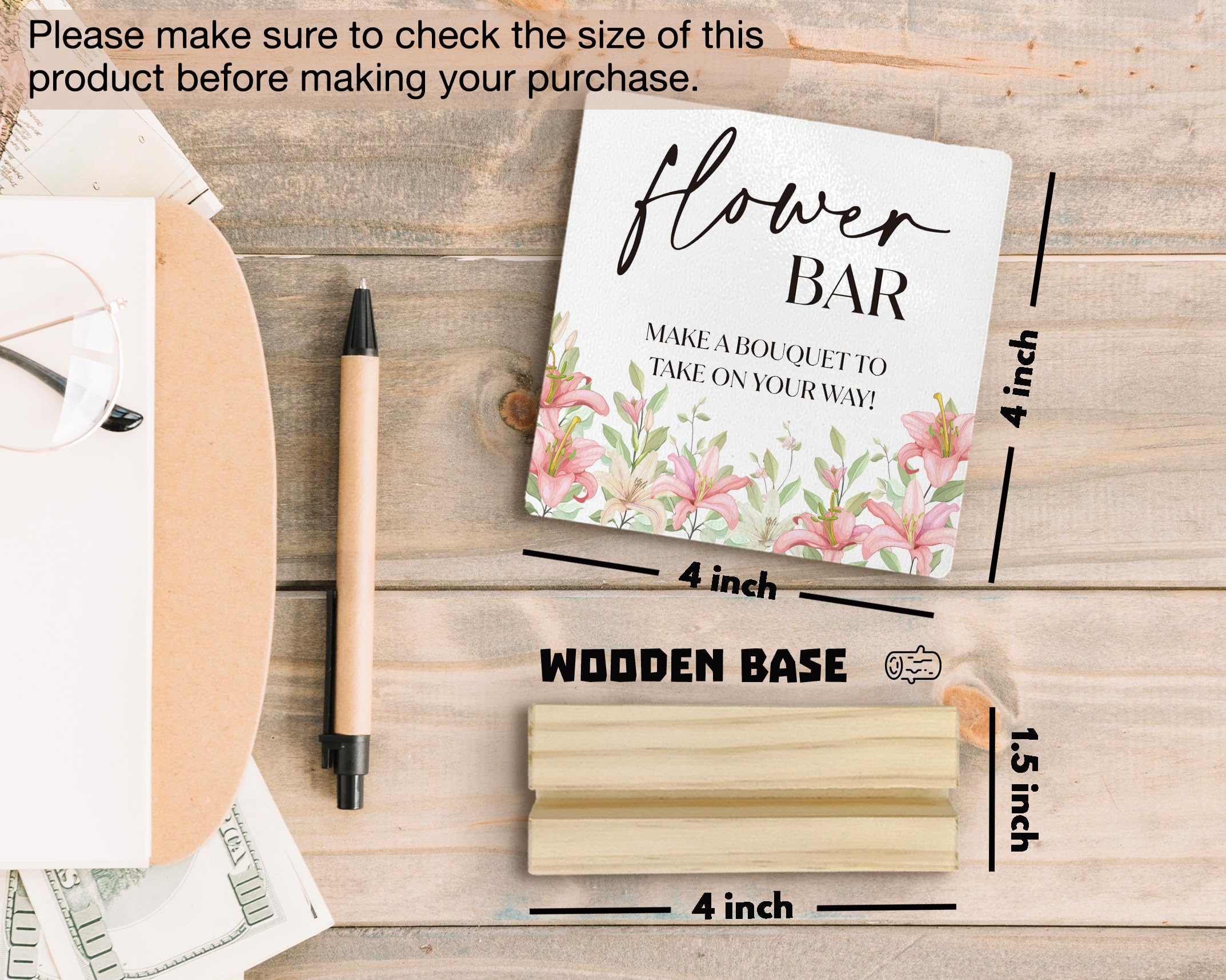 ANlANG Flower Bar Sign, Flower Bar Desk Decor, Bridal Shower Sign Wood Plaque, Wedding flowers, WeddingAccessories for Reception