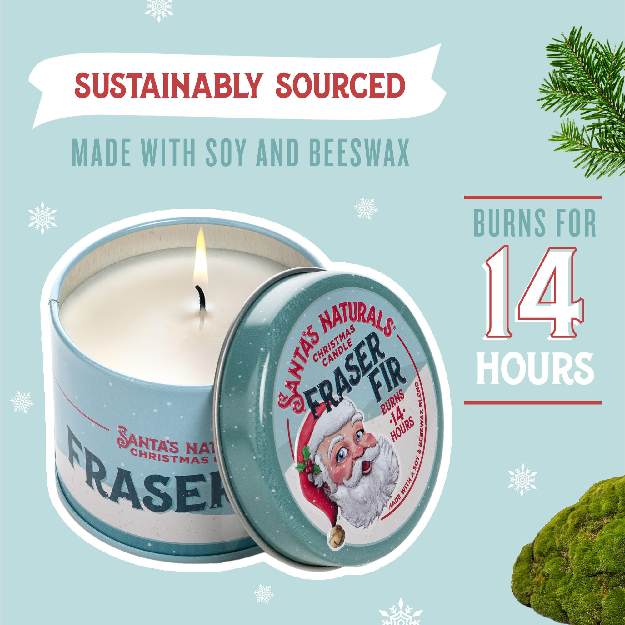Santa s Naturals Fraser Fir Christmas Mini Candles Gift Set for Holidays, Soy & Beeswax Blend, 3.5 oz Candles, 3-Pack