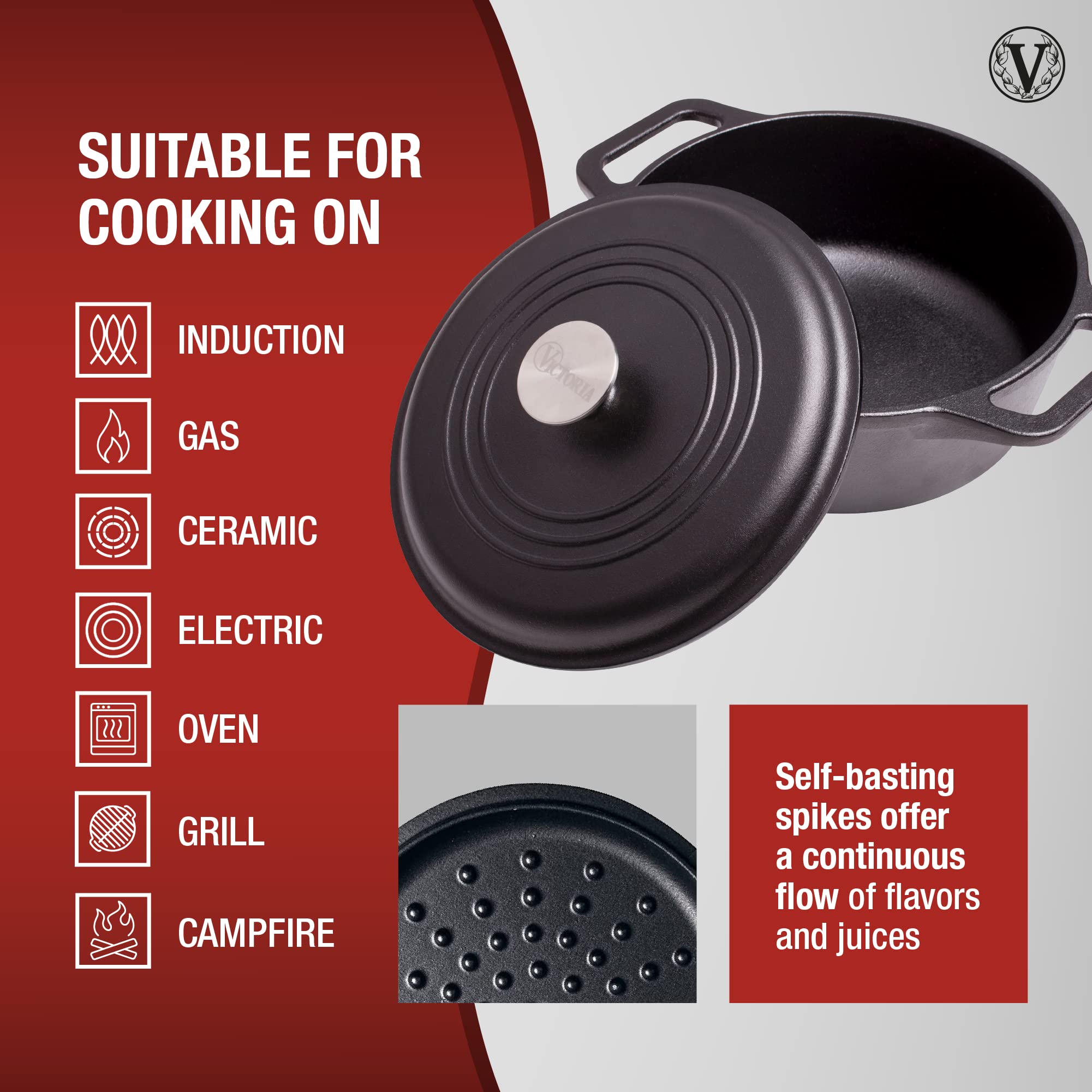 Victoria 4-Quart Cast Iron Dutch Oven with Lid and Dual Loop Handles  Seasoned with Flaxseed Oil  Made in Colombia Black