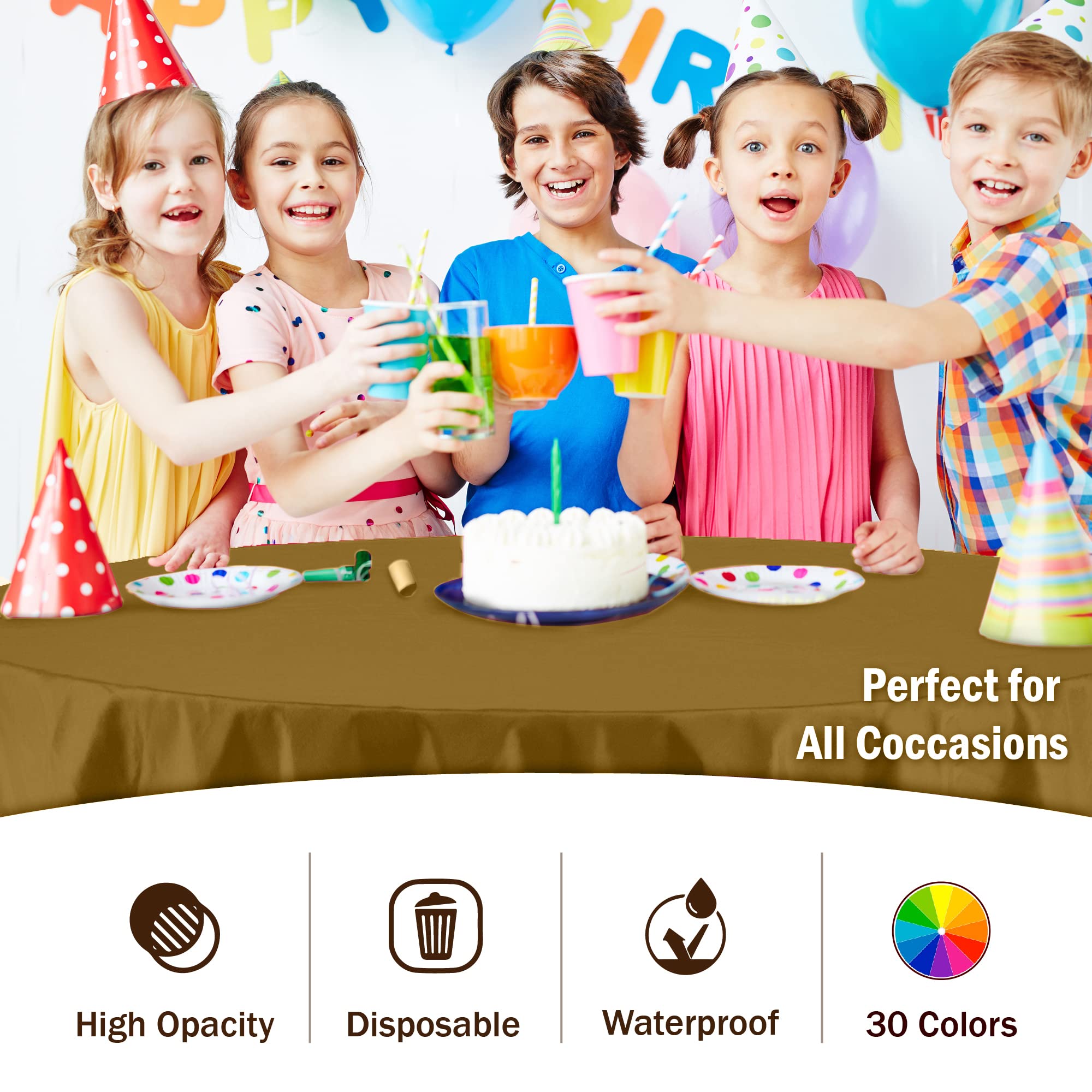 Exquisite 6-Pack Premium Plastic Tablecloth 84In. Round Plastic Table Cover - Gold