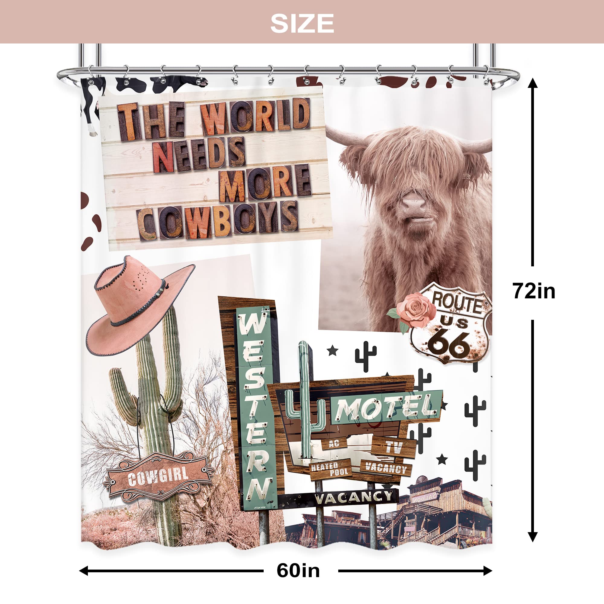 Newsely Western Boho Cow Shower Curtains For Bathroom Rustic Farmhouse Country Funny Longhorn Cattle Bull Shower Curtain Bathroo