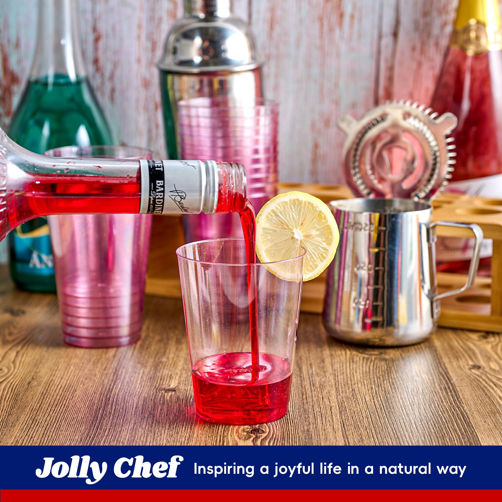 Jolly Chef 10 Oz Purple Plastic Cups, 100 Pack Party Cups Tumblers, Heavy Duty Purple Glitter Plastic Cups Disposable Cups For W